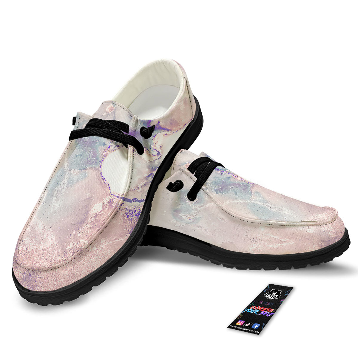 Marble White Ruby Print Black Loafers-grizzshop