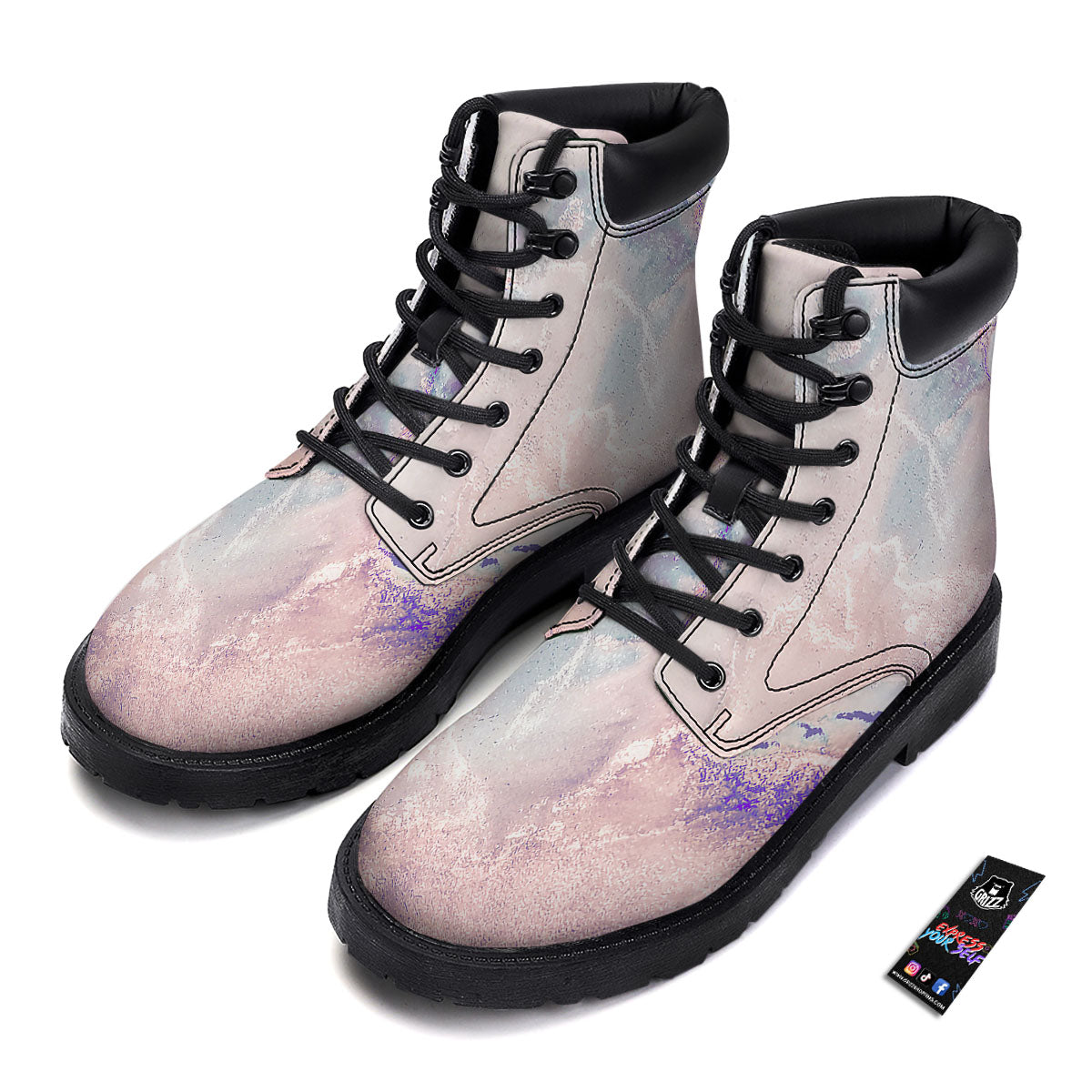 Marble White Ruby Print Boots-grizzshop