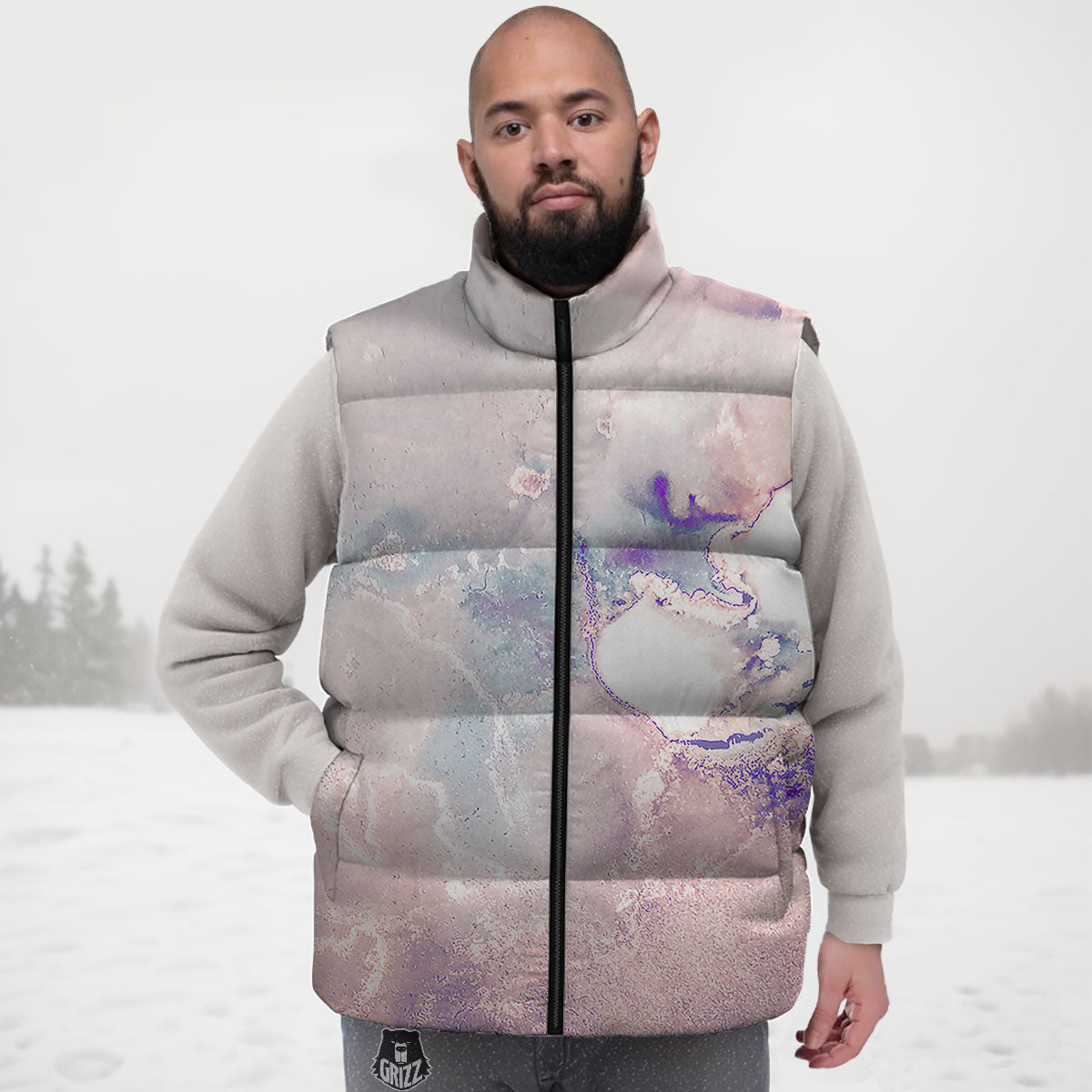 Marble White Ruby Print Down Vest-grizzshop