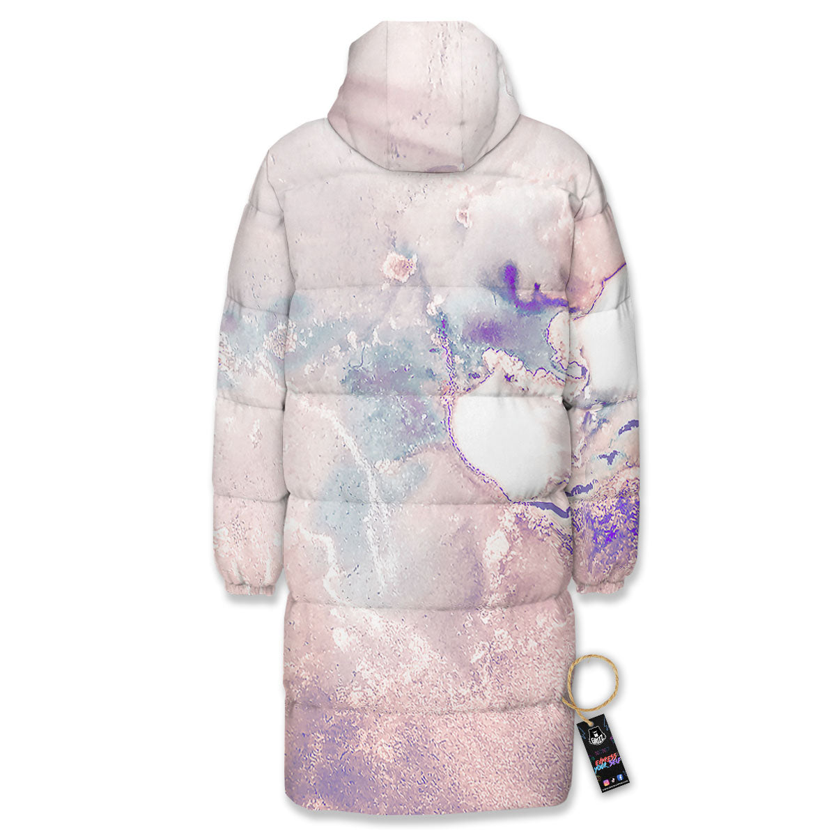 Marble White Ruby Print Long Down Jacket-grizzshop