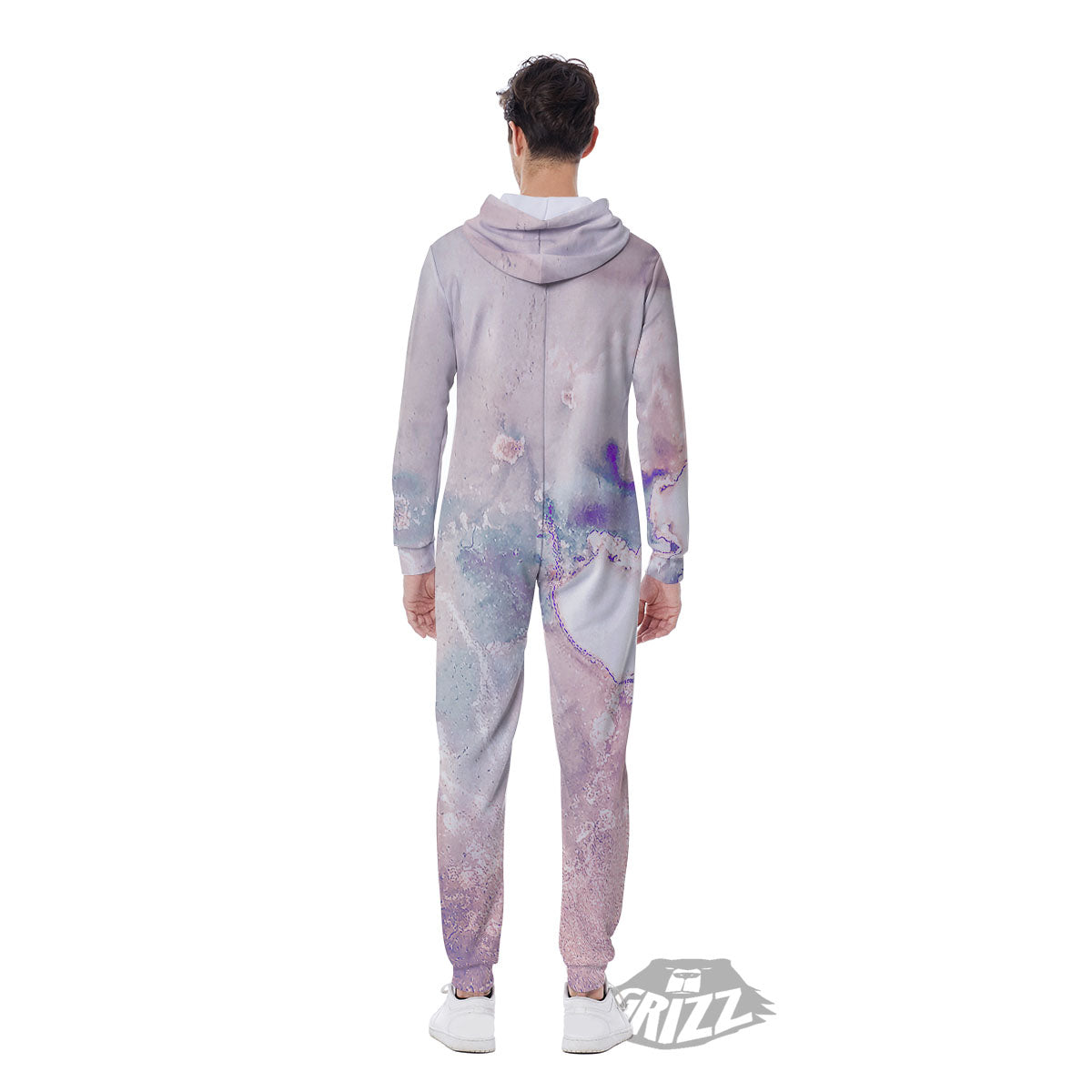 Marble White Ruby Print Men's Jumpsuit-grizzshop