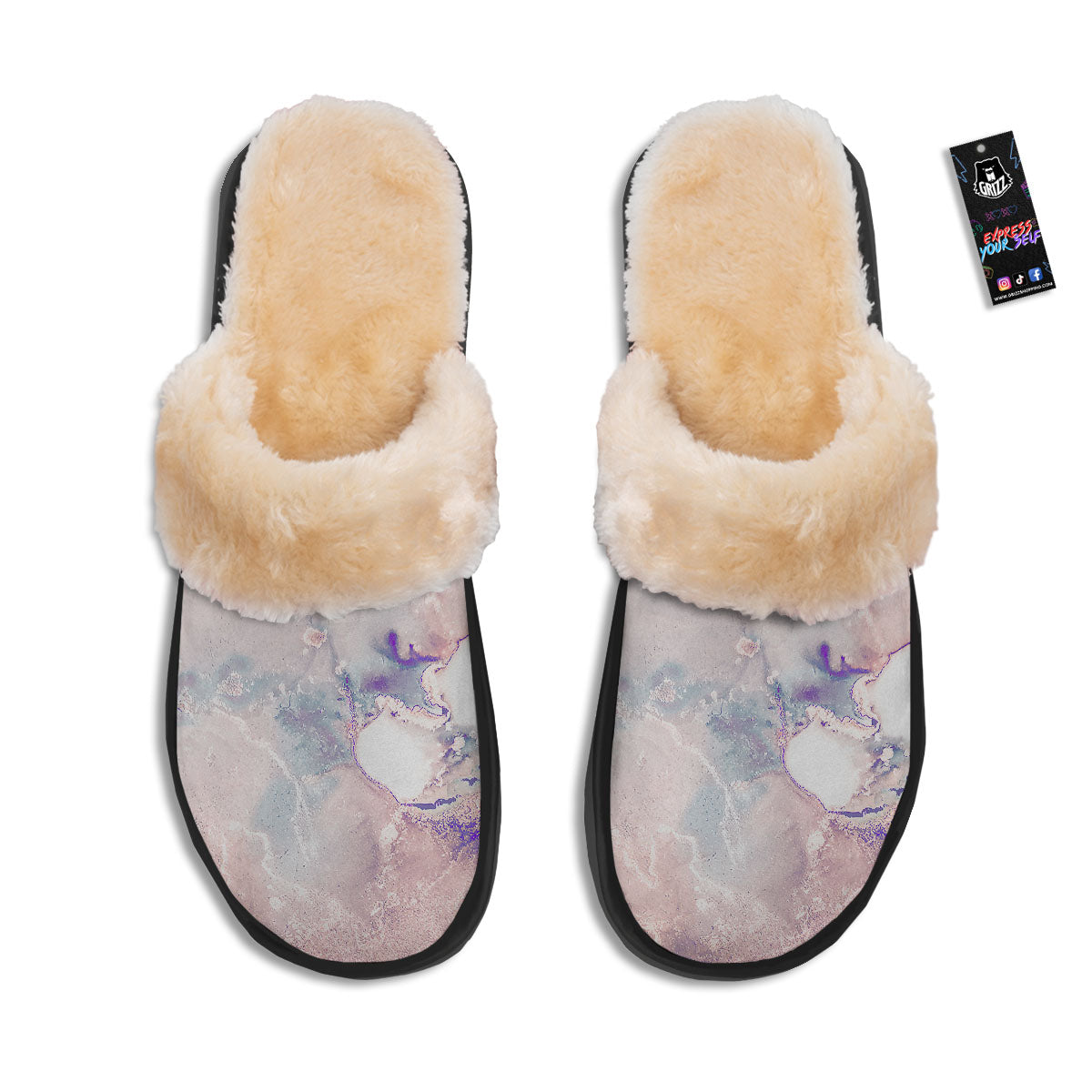 Marble White Ruby Print Slippers-grizzshop