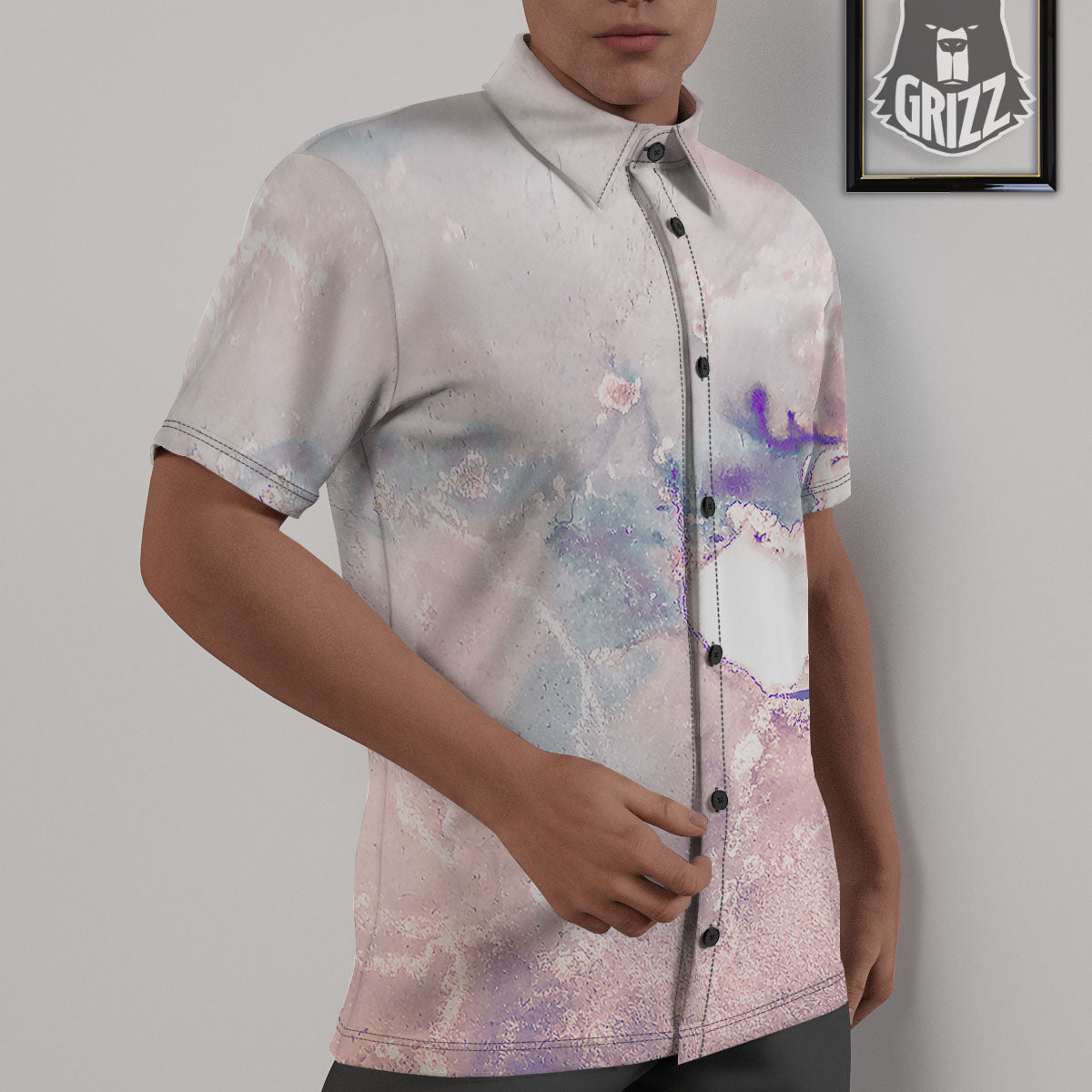 Marble White Ruby Print Untucked Shirts-grizzshop