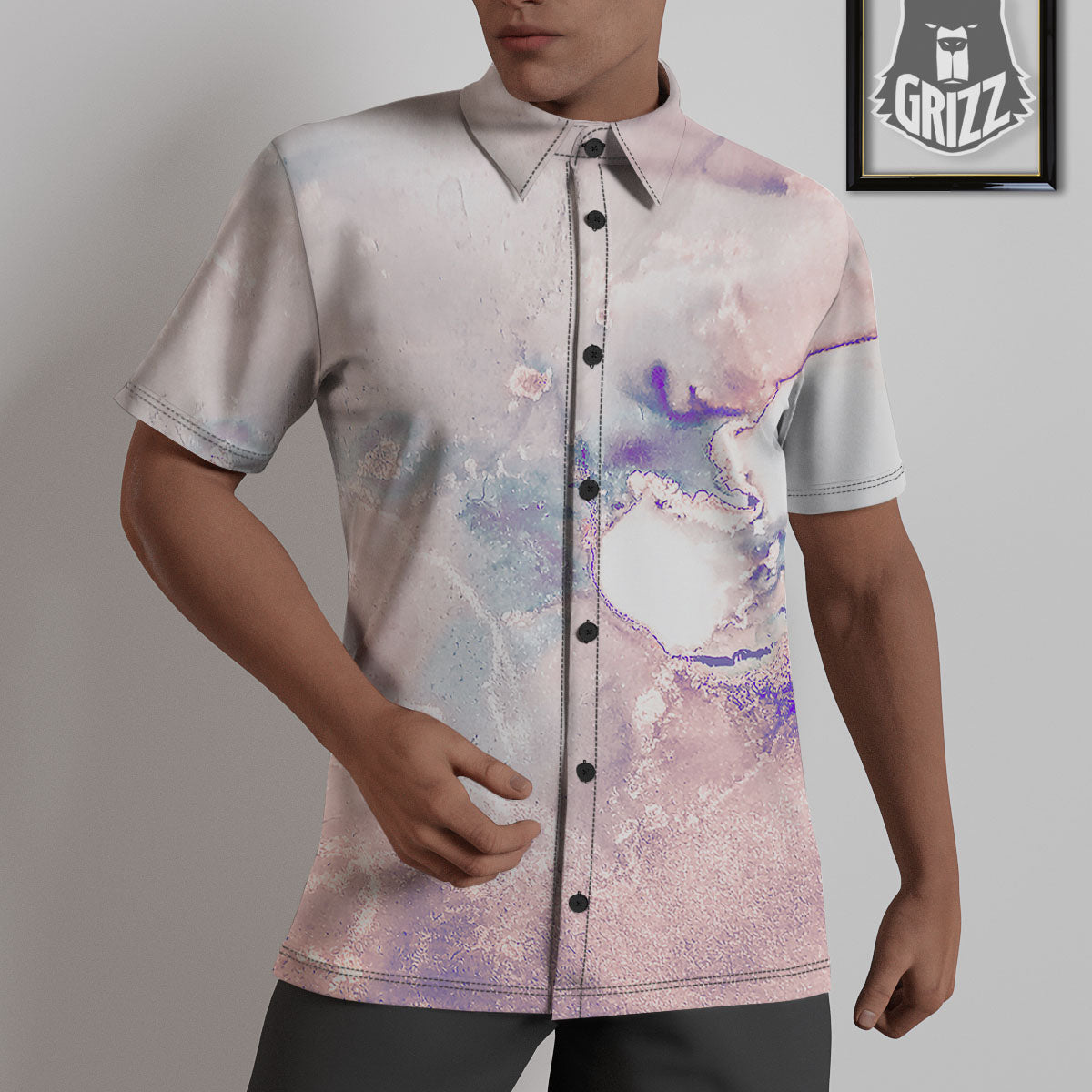 Marble White Ruby Print Untucked Shirts-grizzshop