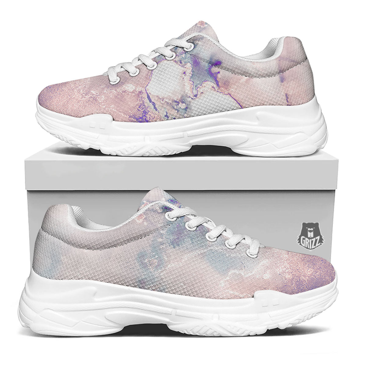 Marble White Ruby Print White Chunky Shoes-grizzshop
