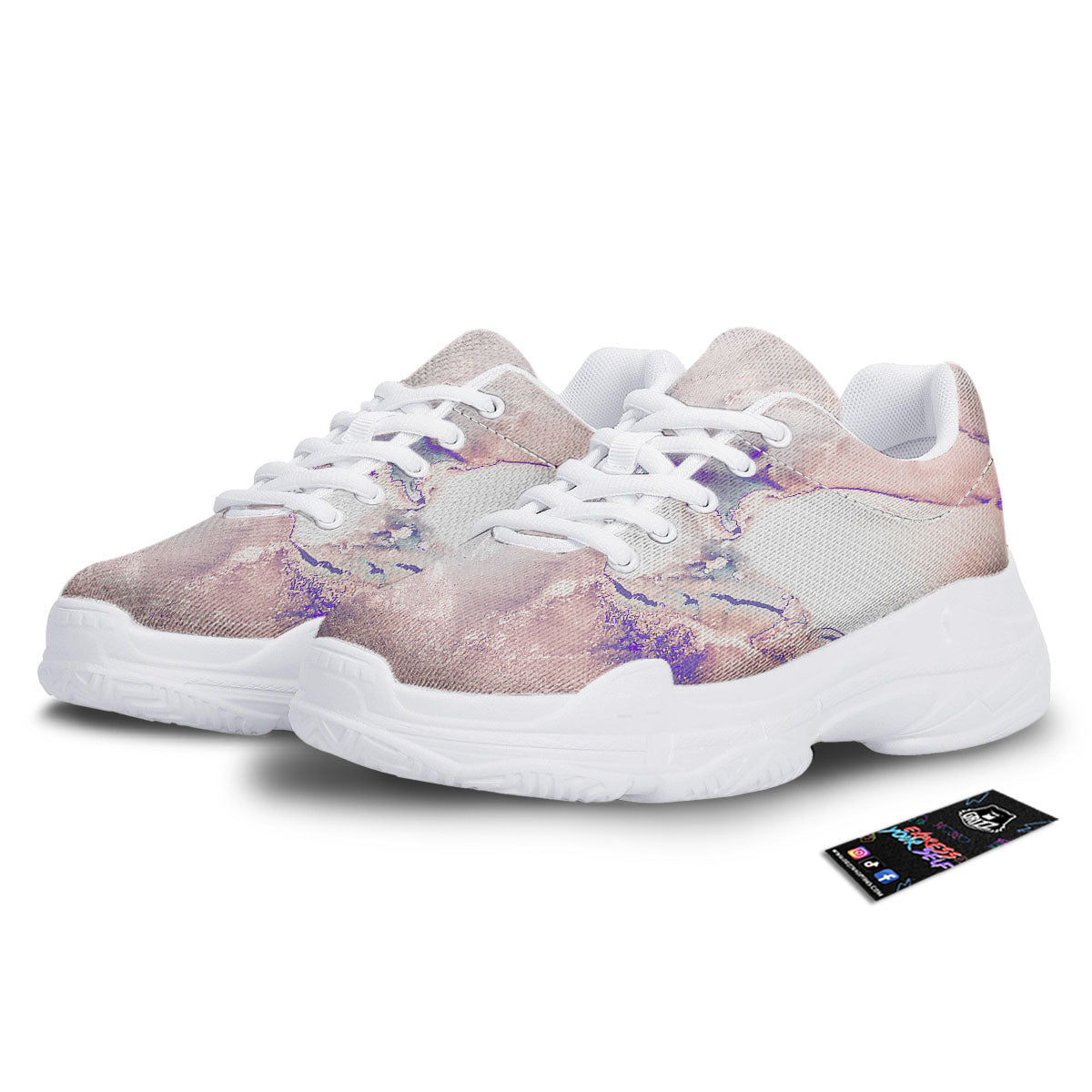 Marble White Ruby Print White Chunky Shoes-grizzshop