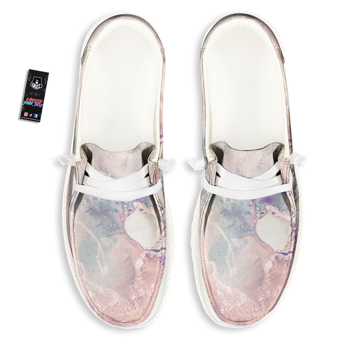 Marble White Ruby Print White Loafers-grizzshop