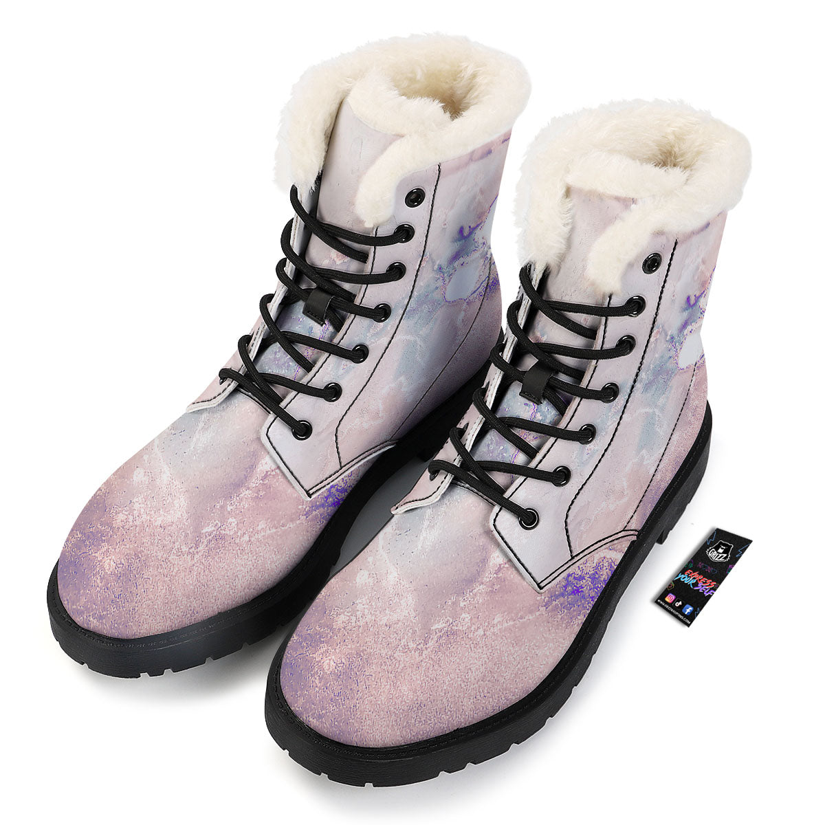 Marble White Ruby Print Winter Boots-grizzshop