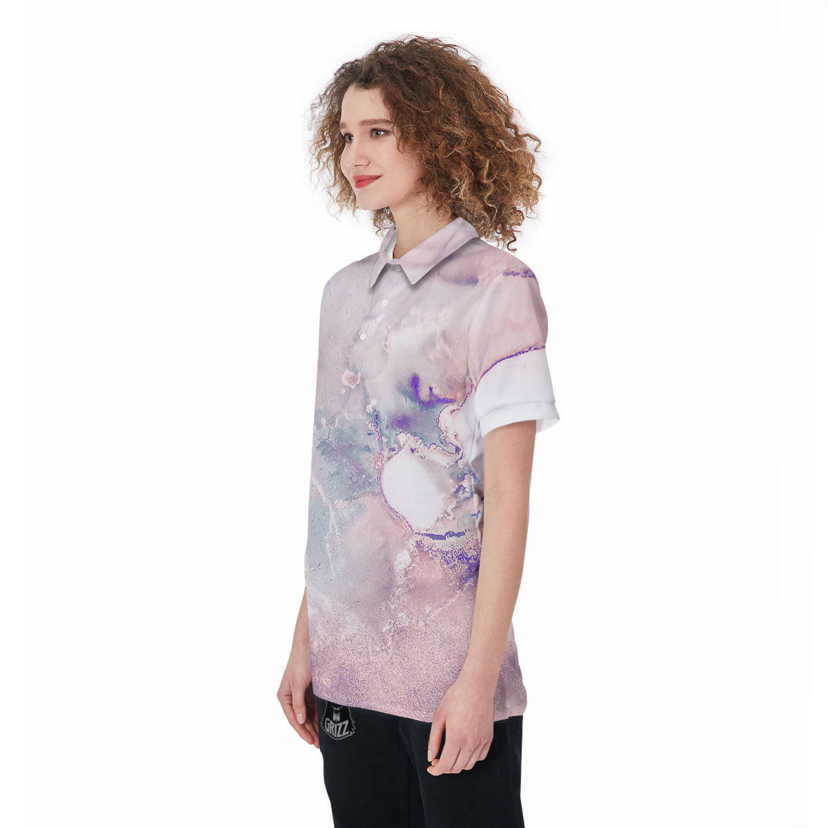 Marble White Ruby Print Women's Golf Shirts-grizzshop