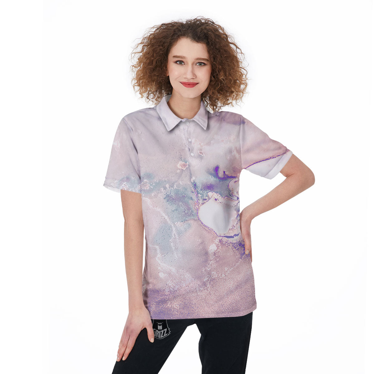 Marble White Ruby Print Women's Golf Shirts-grizzshop
