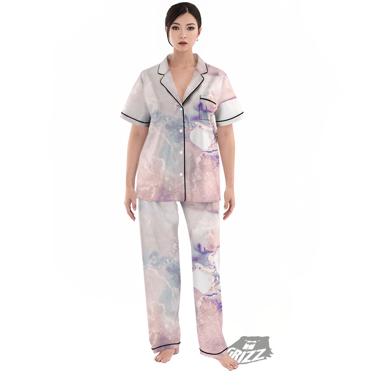 Marble White Ruby Print Women's Pajamas Set-grizzshop