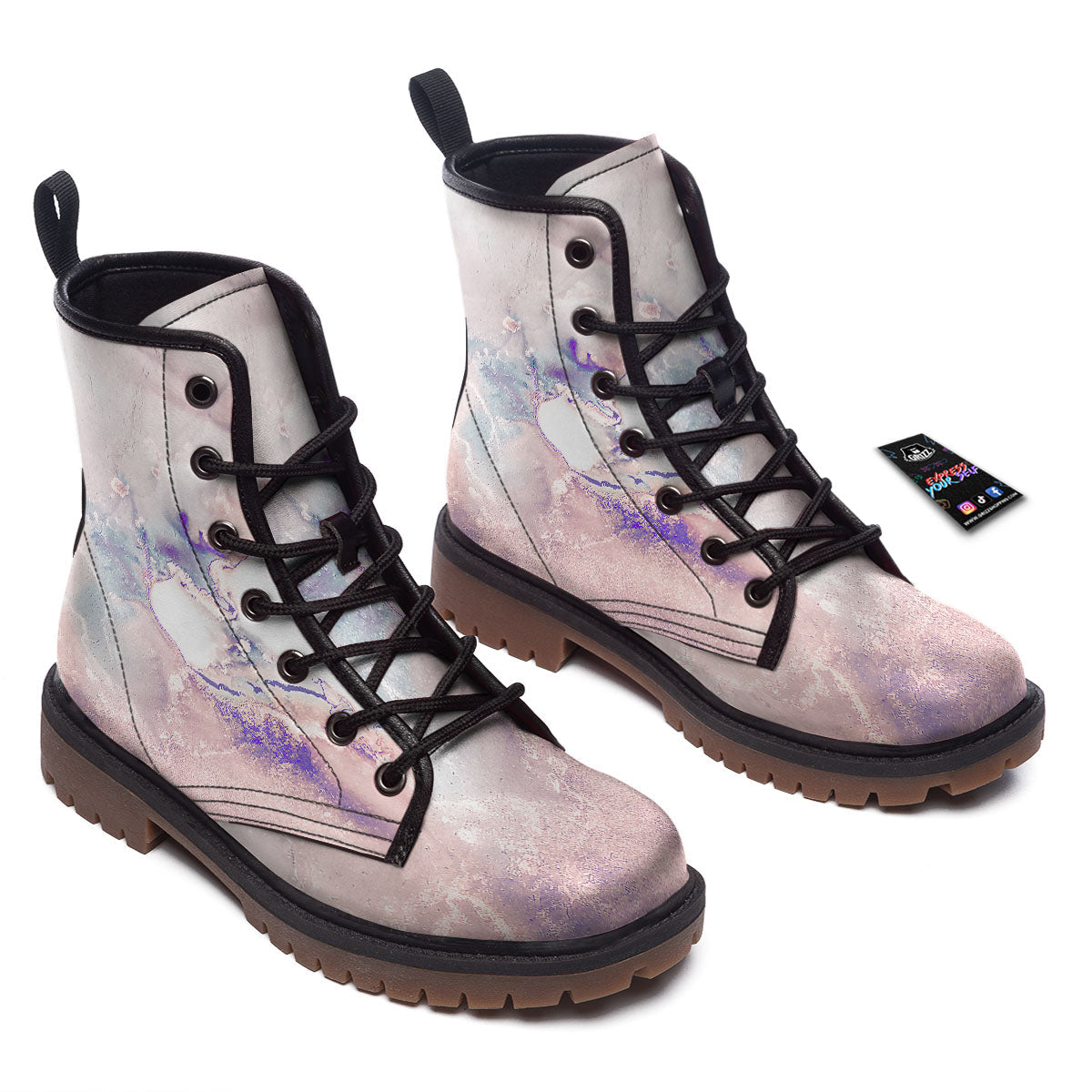 Marble White Ruby Print Work Boots-grizzshop