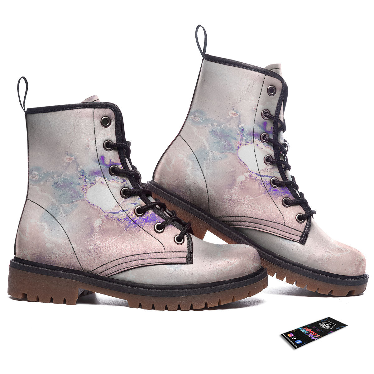Marble White Ruby Print Work Boots-grizzshop
