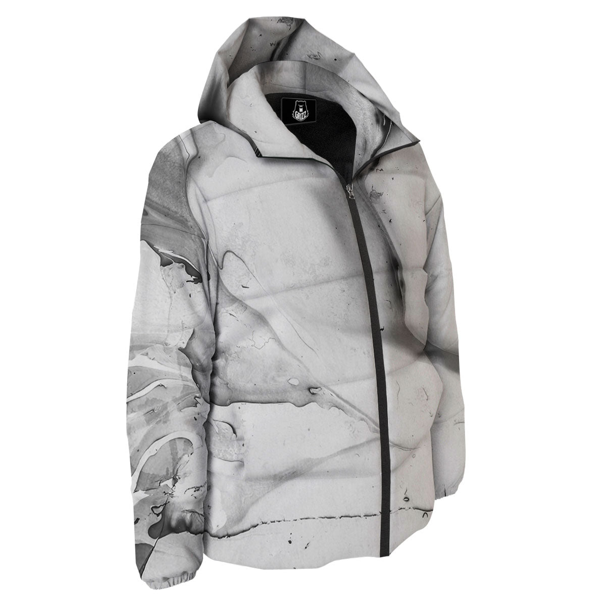 Marble White Smoke Print Down Jacket-grizzshop