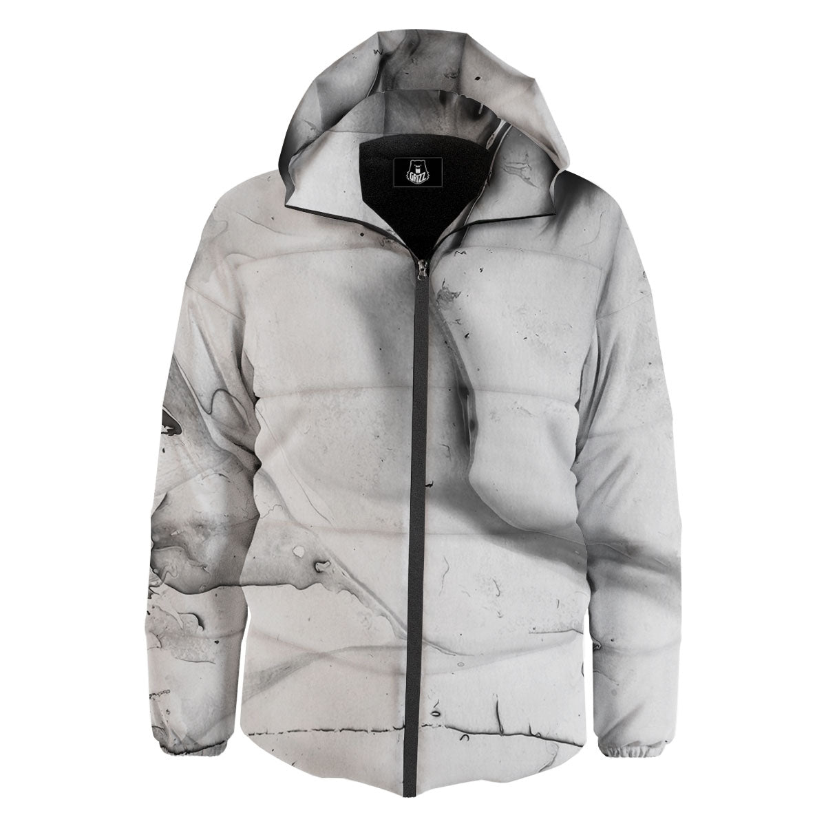 Marble White Smoke Print Down Jacket-grizzshop