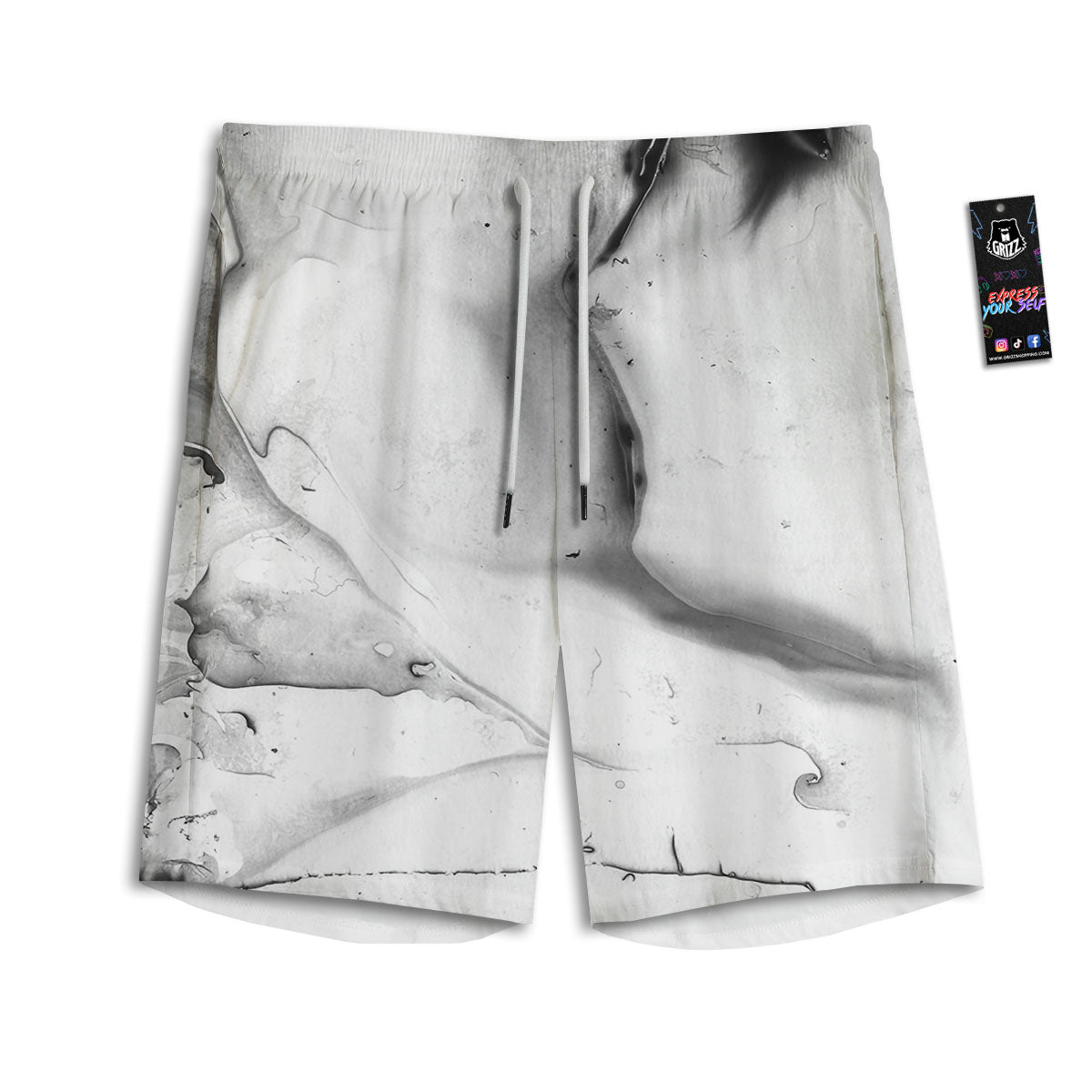 Marble White Smoke Print Men's Athletic Shorts