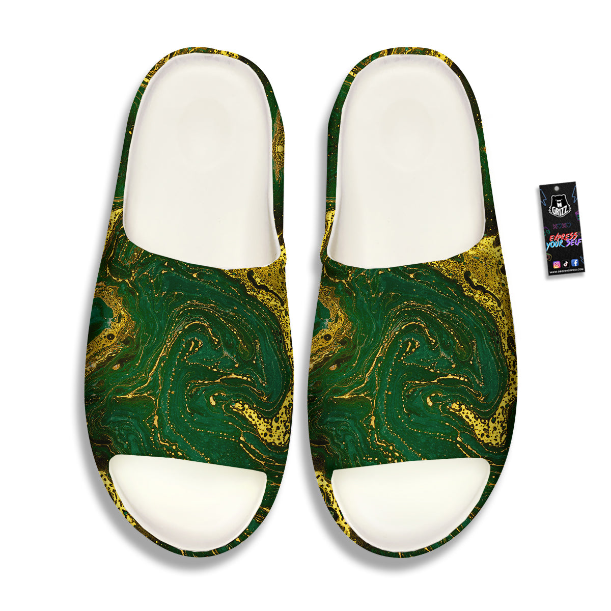 Marble Abstract texture Gold And Dark Green Print Sandals-grizzshop