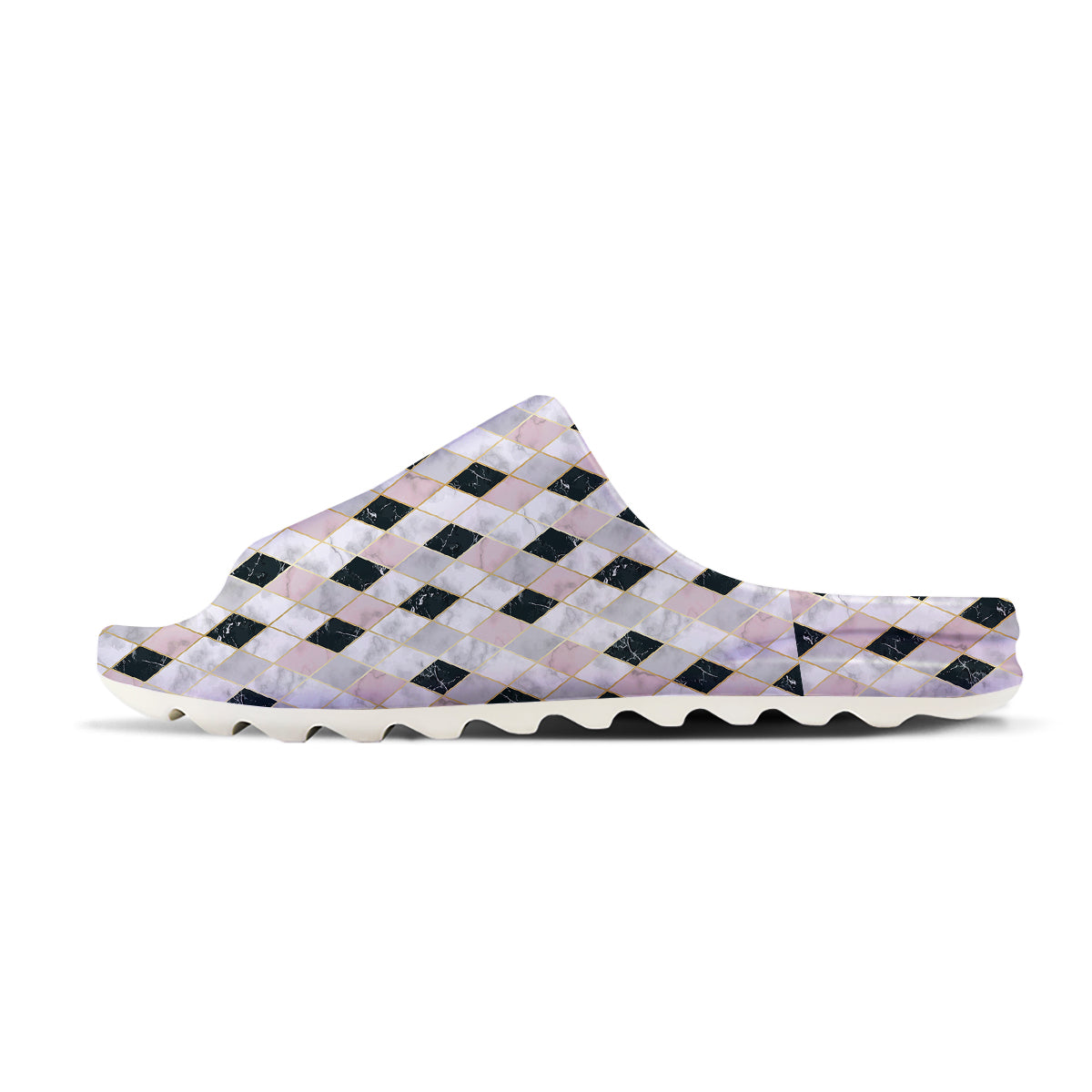 Marble Argyle White Pink And Black Print Sandals-grizzshop