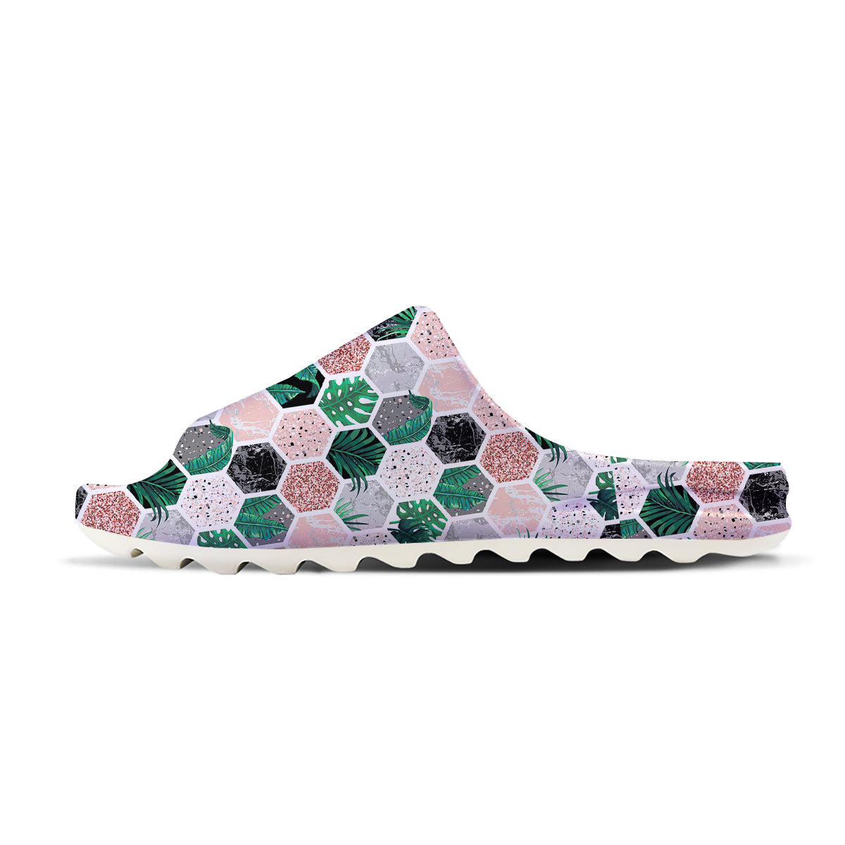 Marble Geometric And Tropical Leaves Print Sandals-grizzshop
