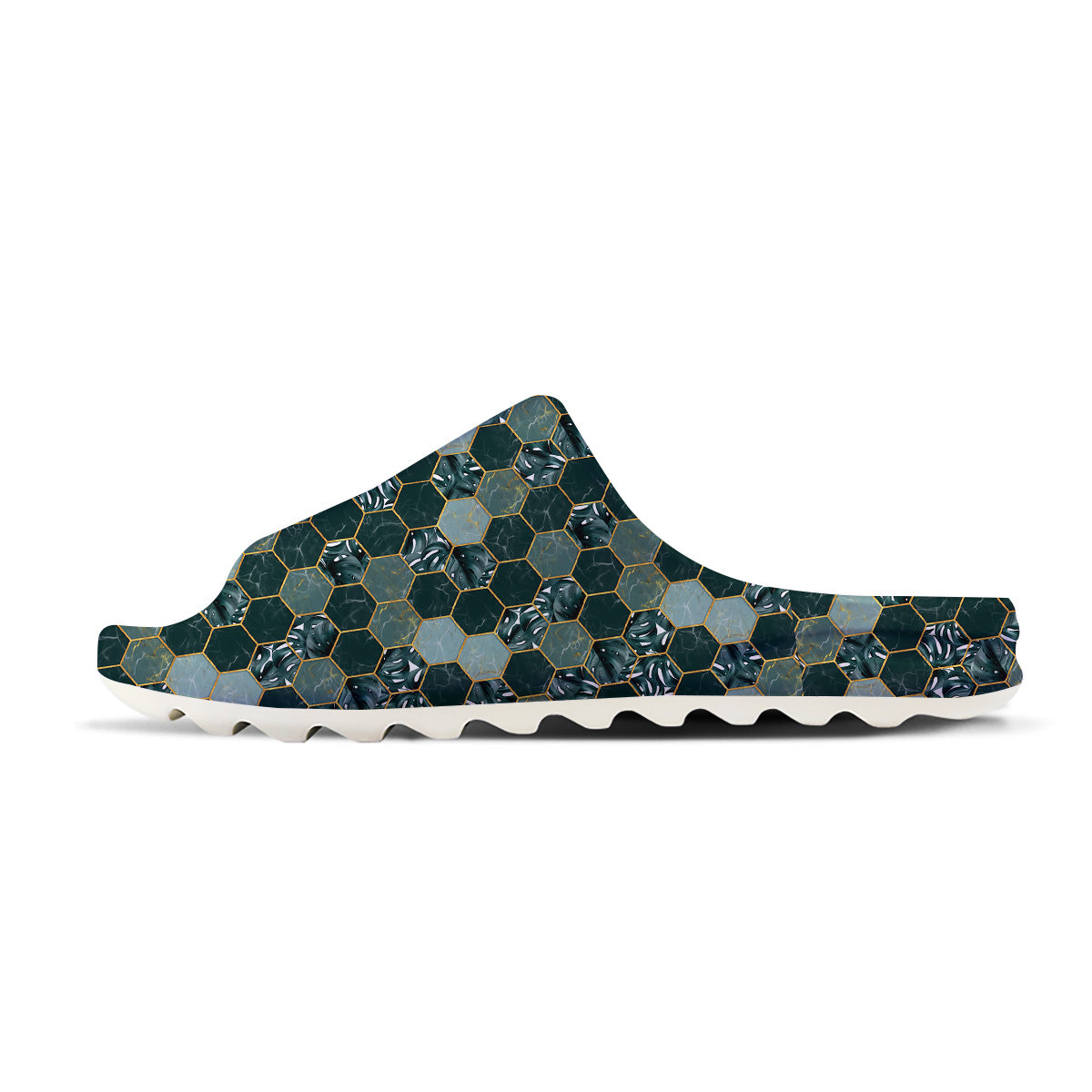 Marble Hexagon Green Tropical Print Pattern Sandals-grizzshop