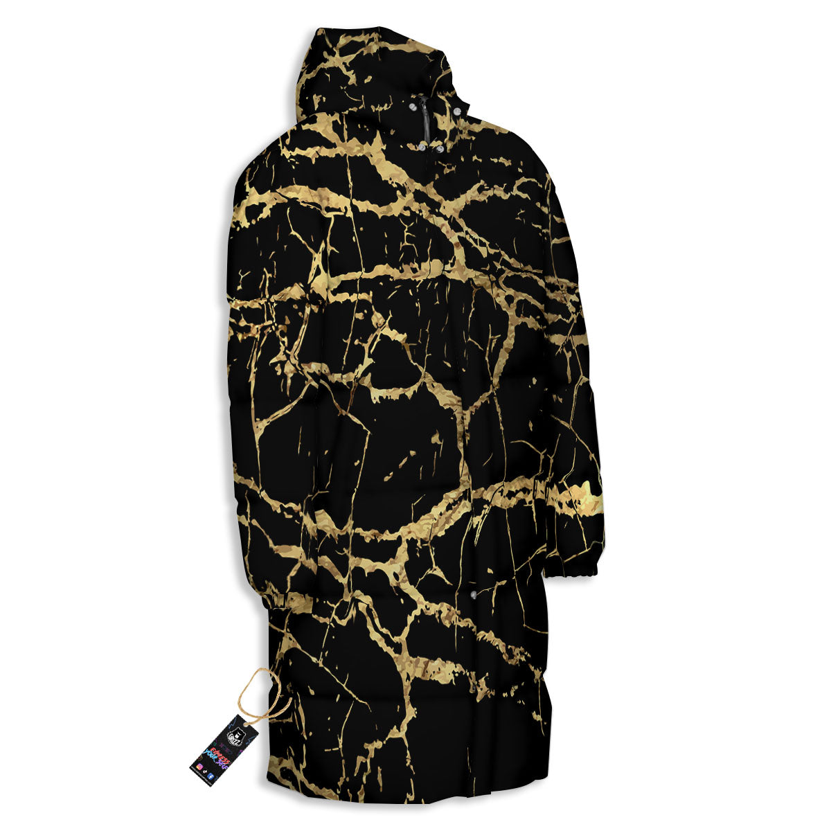 Marble Scratch Black Gold Print Marble Long Down Jacket