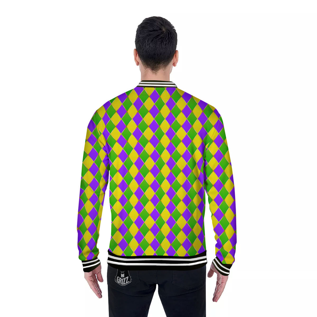 Mardi Gras Purple Green And Yellow Print Pattern Baseball Jacket-grizzshop
