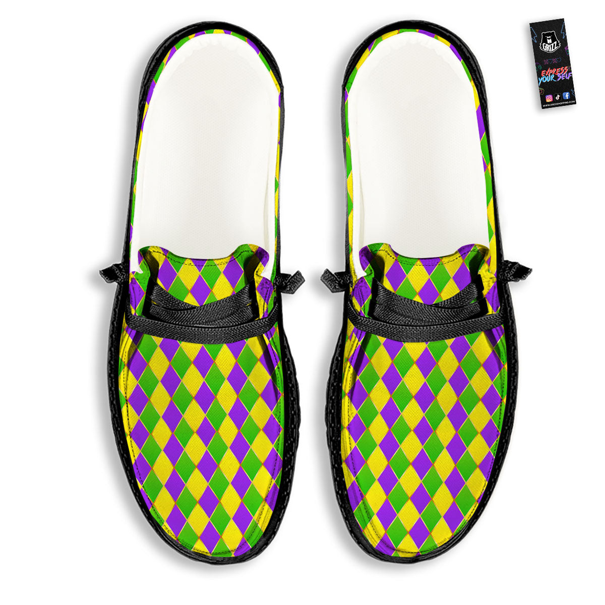 Mardi Gras Purple Green And Yellow Print Pattern Black Loafers-grizzshop