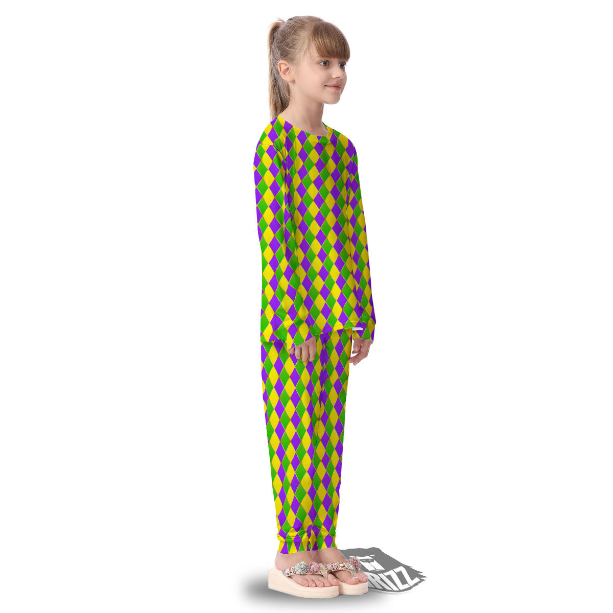Mardi Gras Purple Green And Yellow Print Pattern Kid's Pajamas-grizzshop