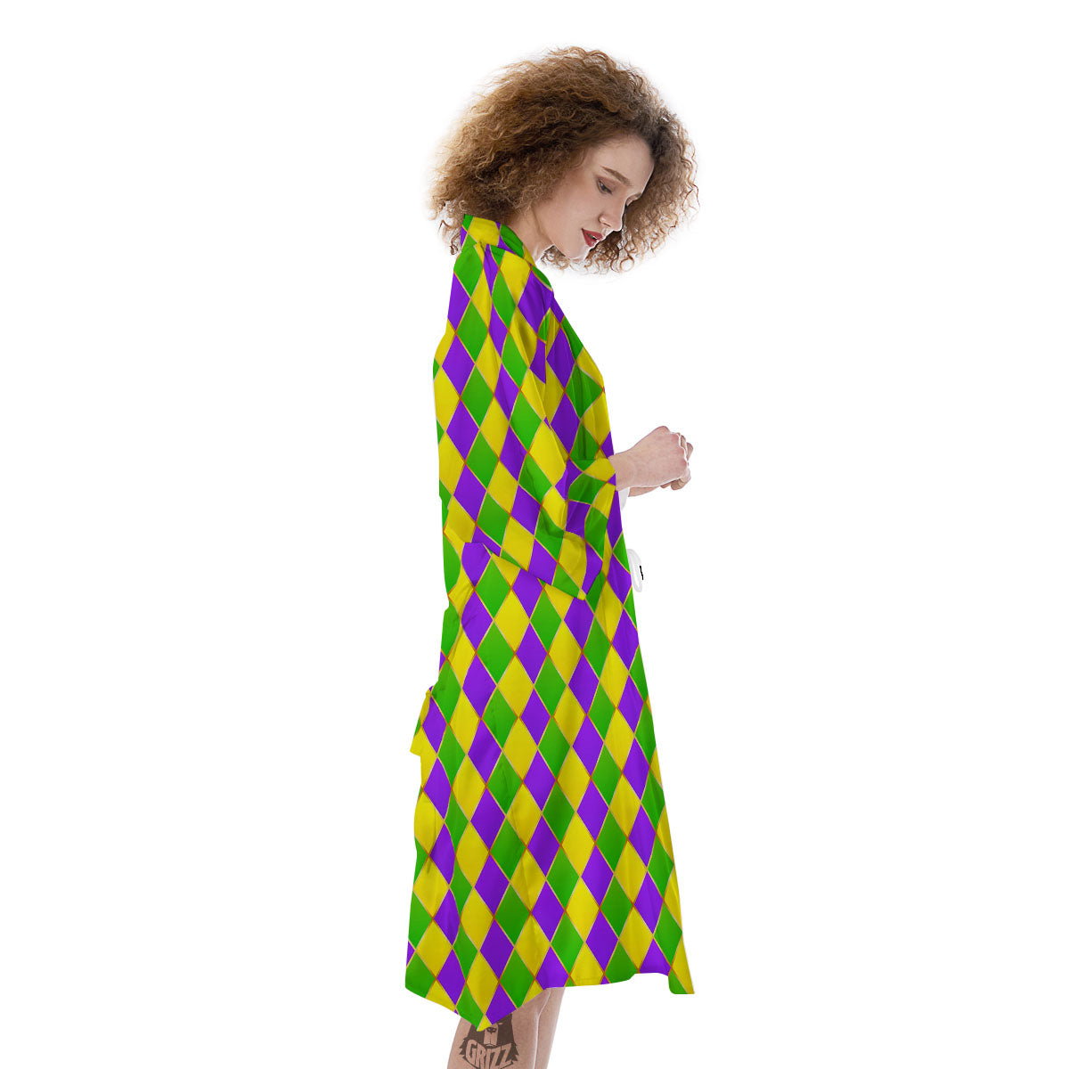 Mardi Gras Purple Green And Yellow Print Pattern Kimono-grizzshop