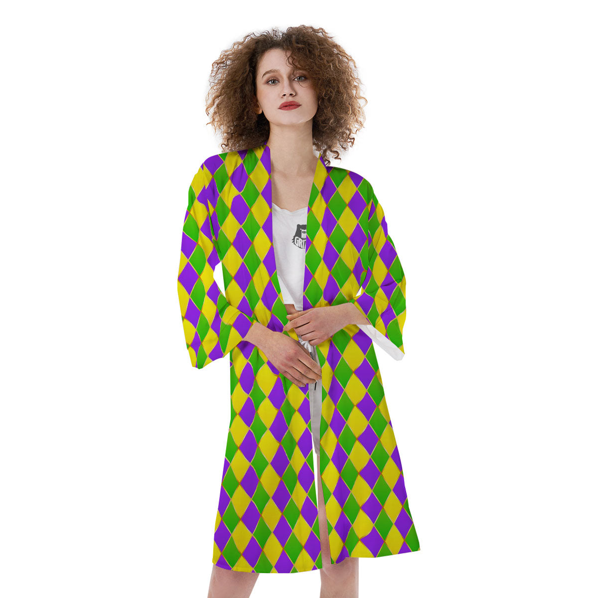 Mardi Gras Purple Green And Yellow Print Pattern Kimono-grizzshop
