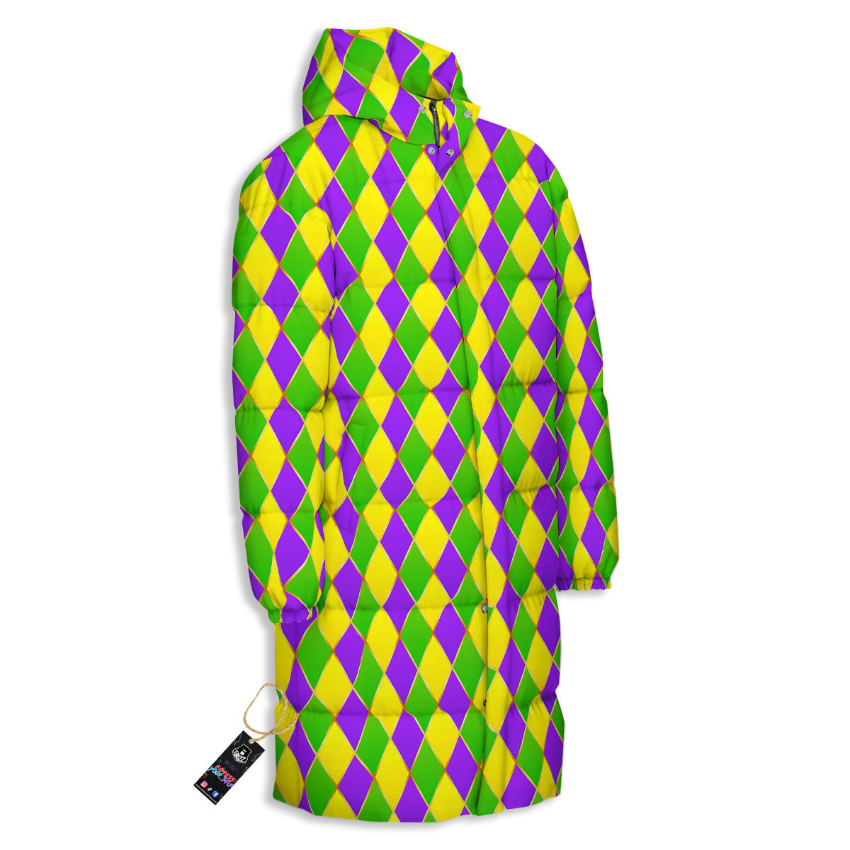 Mardi Gras Purple Green And Yellow Print Pattern Long Down Jacket-grizzshop
