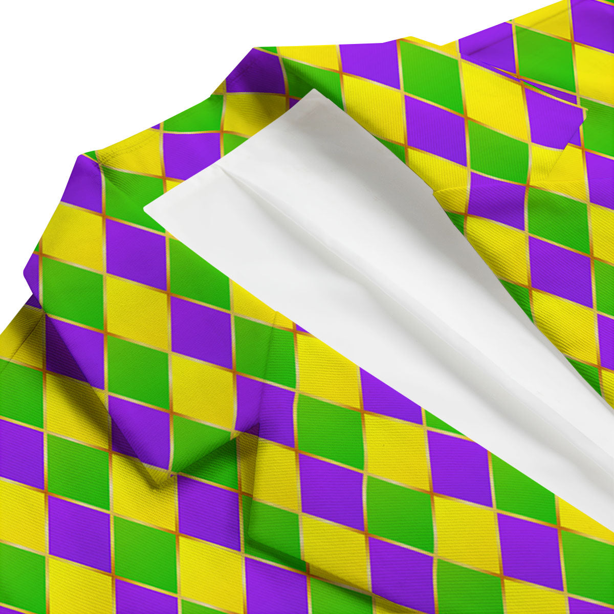 Mardi Gras Purple Green And Yellow Print Pattern Men's Blazer-grizzshop