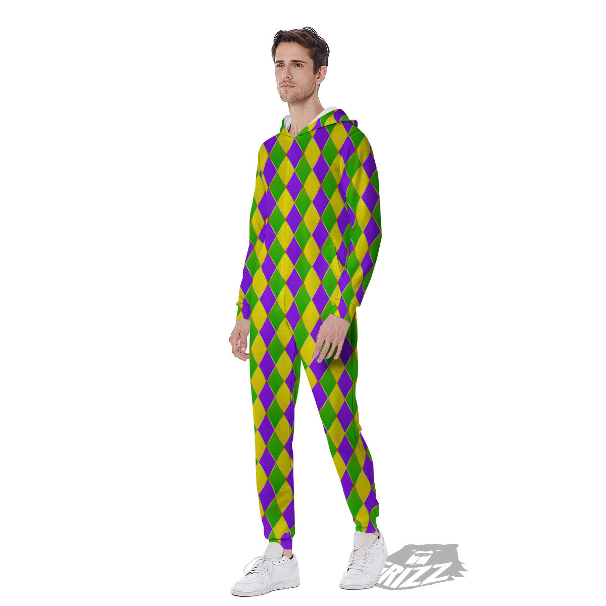 Mardi Gras Purple Green And Yellow Print Pattern Men's Jumpsuit-grizzshop