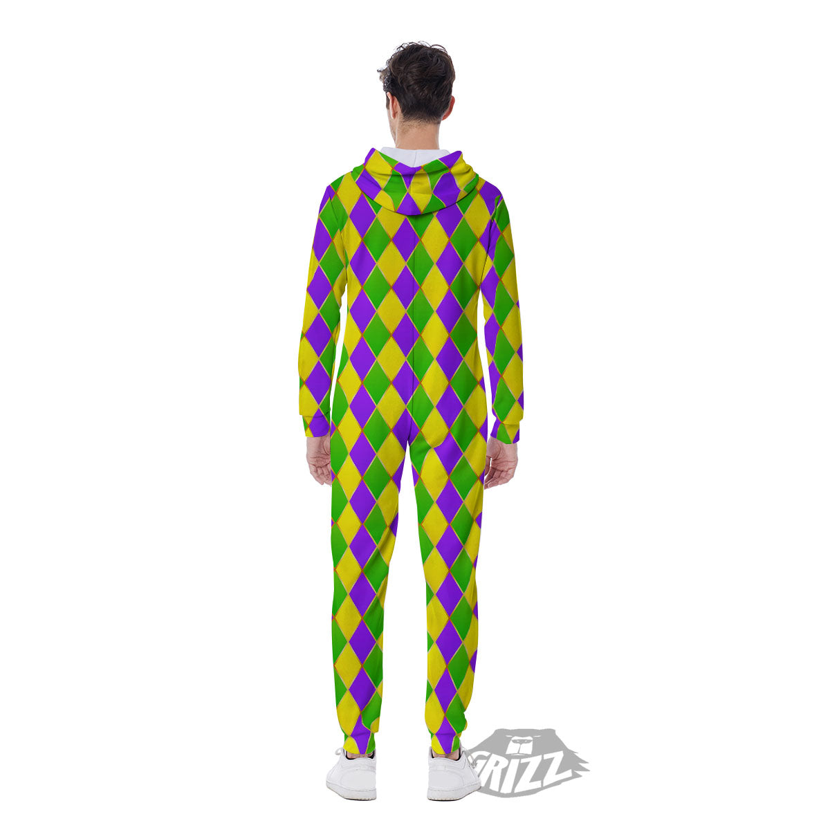 Mardi Gras Purple Green And Yellow Print Pattern Men's Jumpsuit-grizzshop