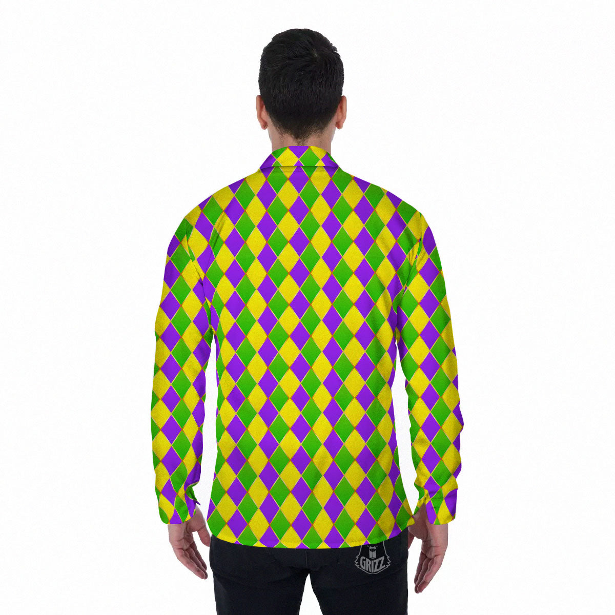 Mardi Gras Purple Green And Yellow Print Pattern Men's Long Sleeve Shirts-grizzshop