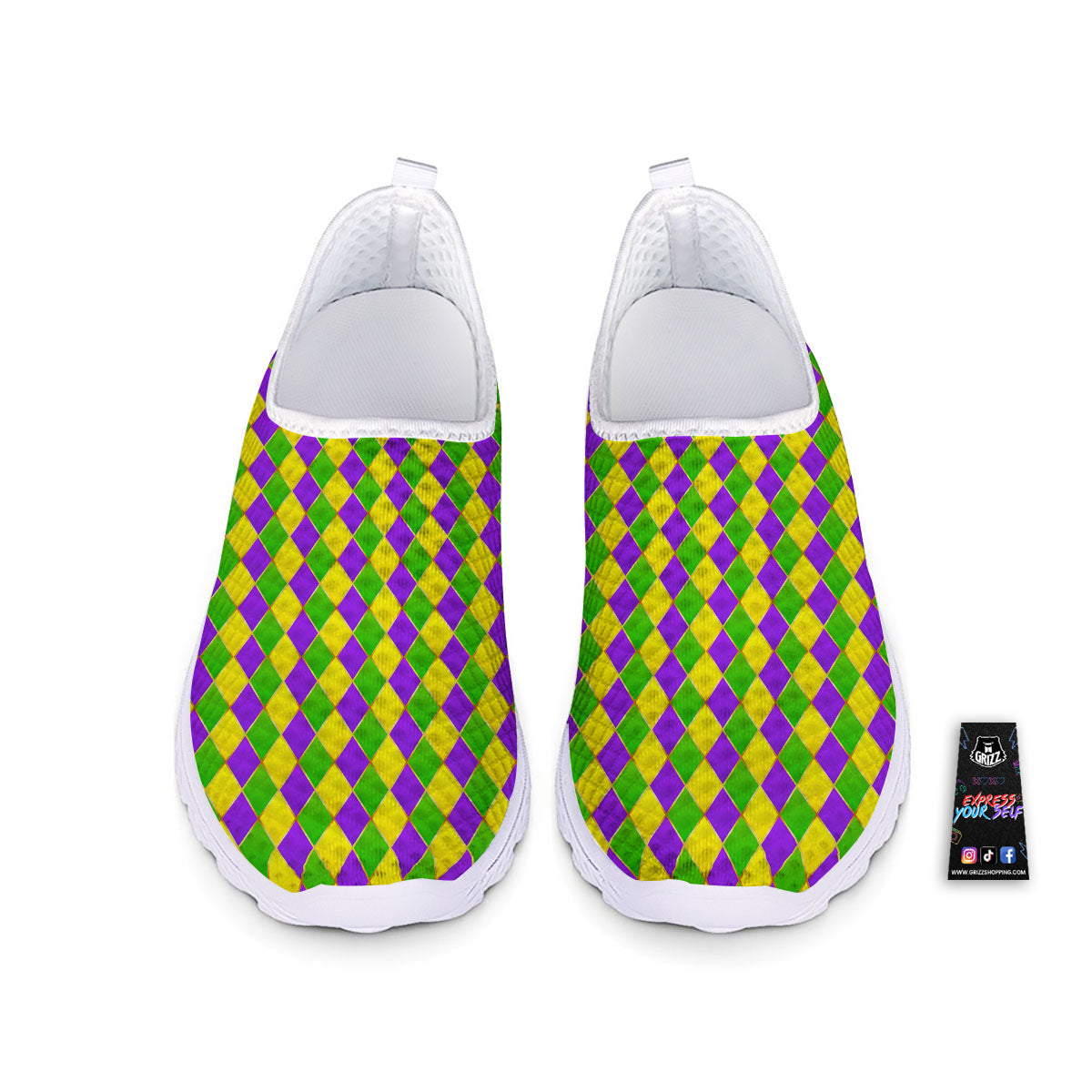 Mardi Gras Purple Green And Yellow Print Pattern Nurse Shoes-grizzshop