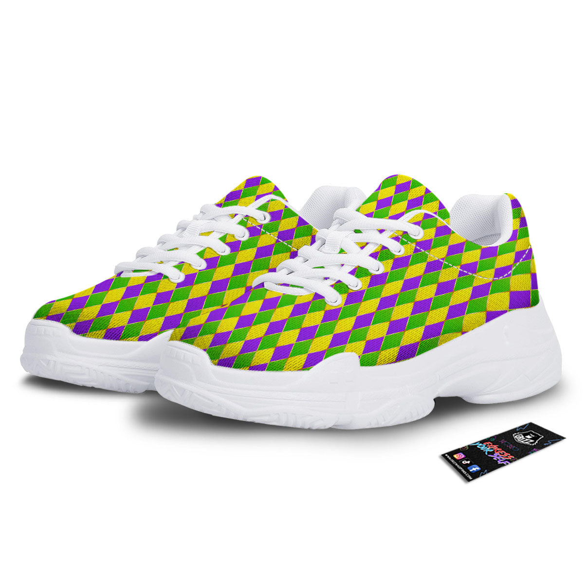 Mardi Gras Purple Green And Yellow Print Pattern White Chunky Shoes-grizzshop