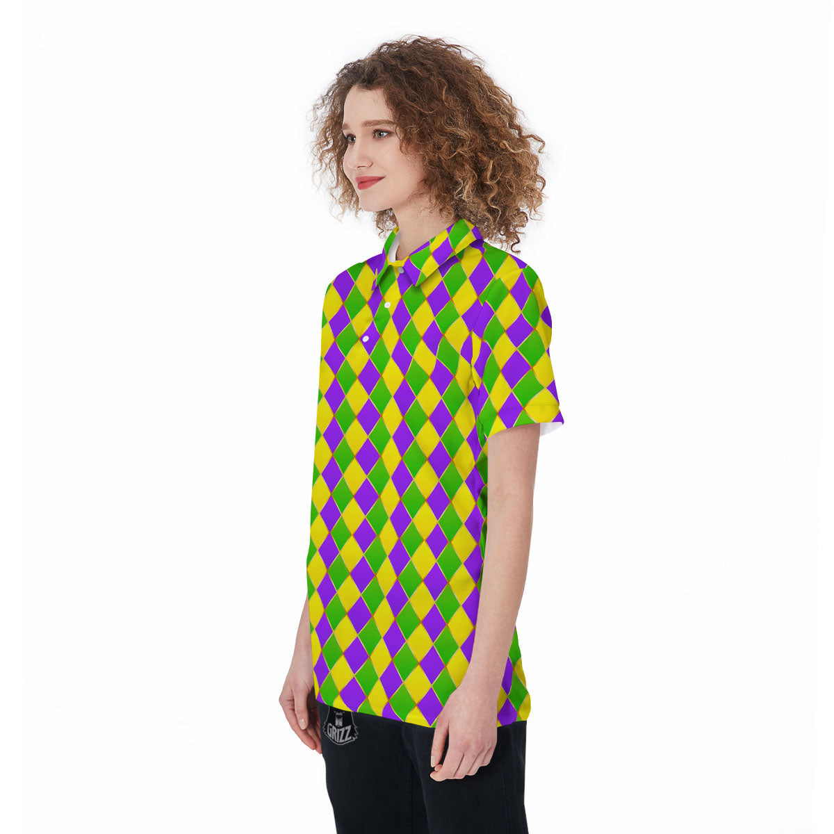 Mardi Gras Purple Green And Yellow Print Pattern Women's Golf Shirts-grizzshop