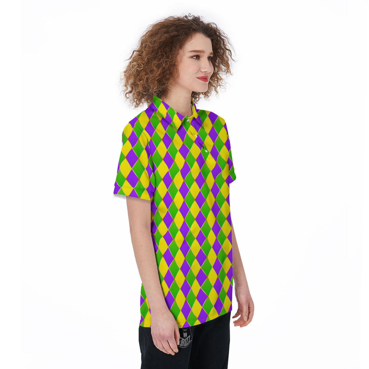 Mardi Gras Purple Green And Yellow Print Pattern Women's Golf Shirts-grizzshop