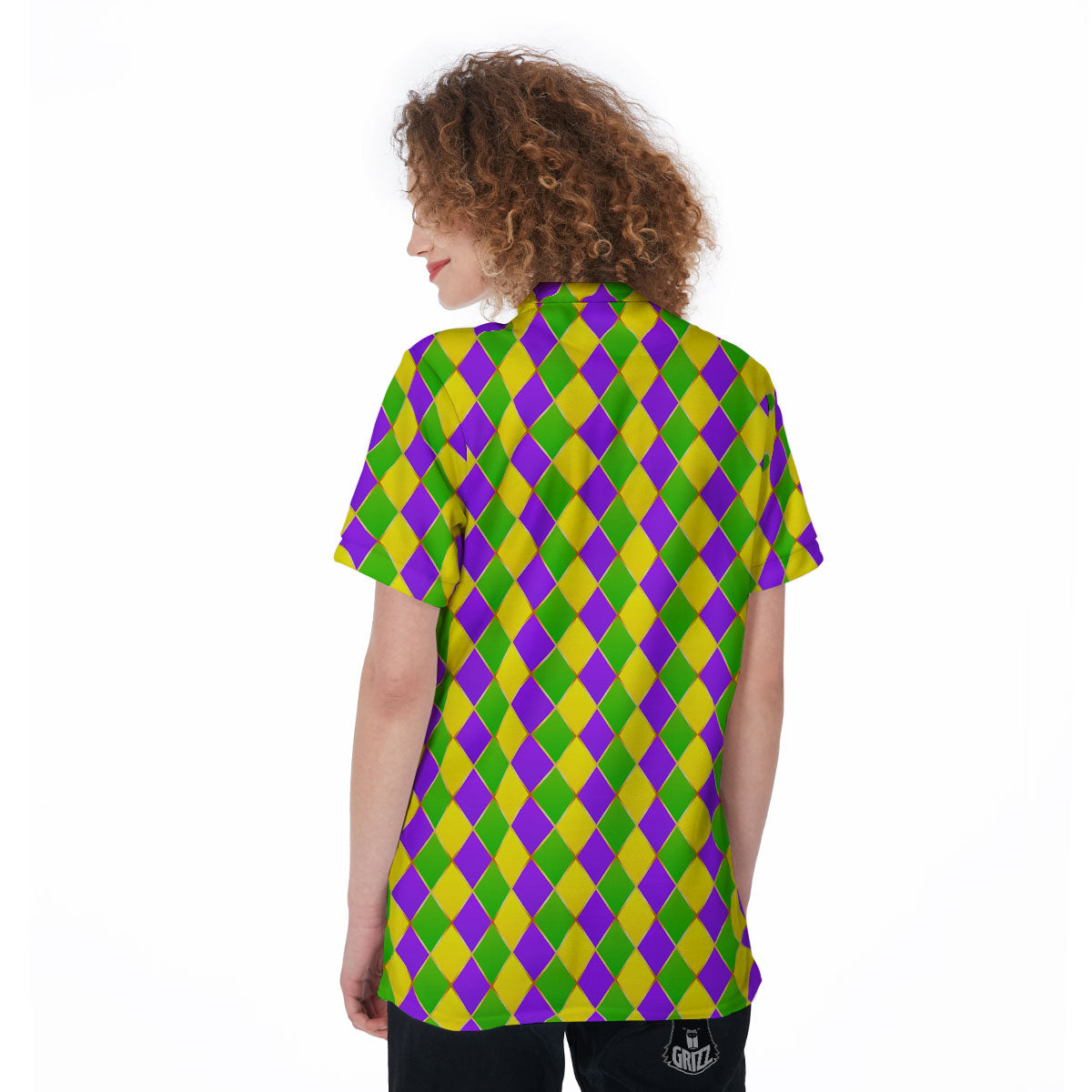 Mardi Gras Purple Green And Yellow Print Pattern Women's Golf Shirts-grizzshop