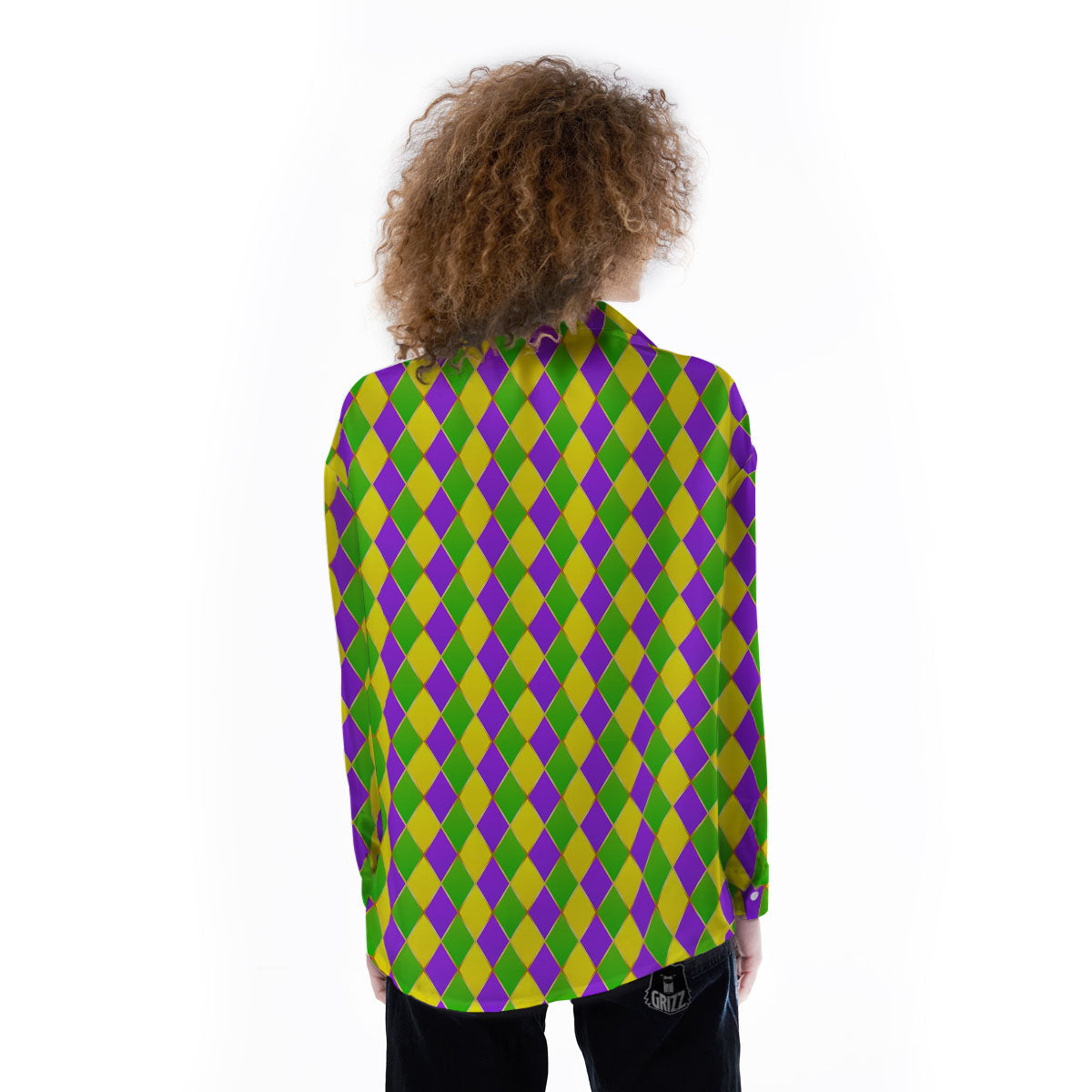 Mardi Gras Purple Green And Yellow Print Pattern Women's Long Sleeve Shirts-grizzshop