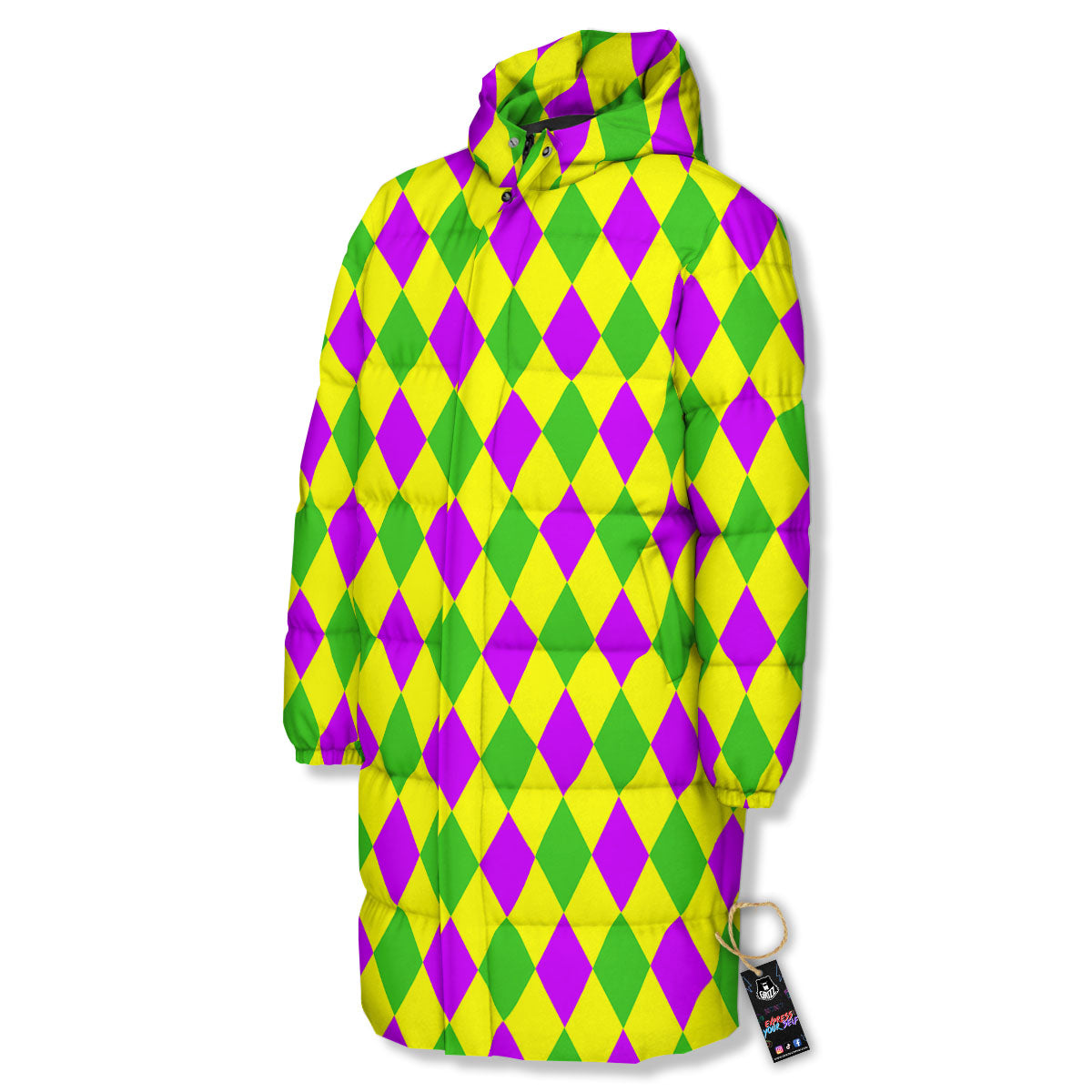 Mardi Harlequin Gras Print Pattern Long Down Jacket-grizzshop
