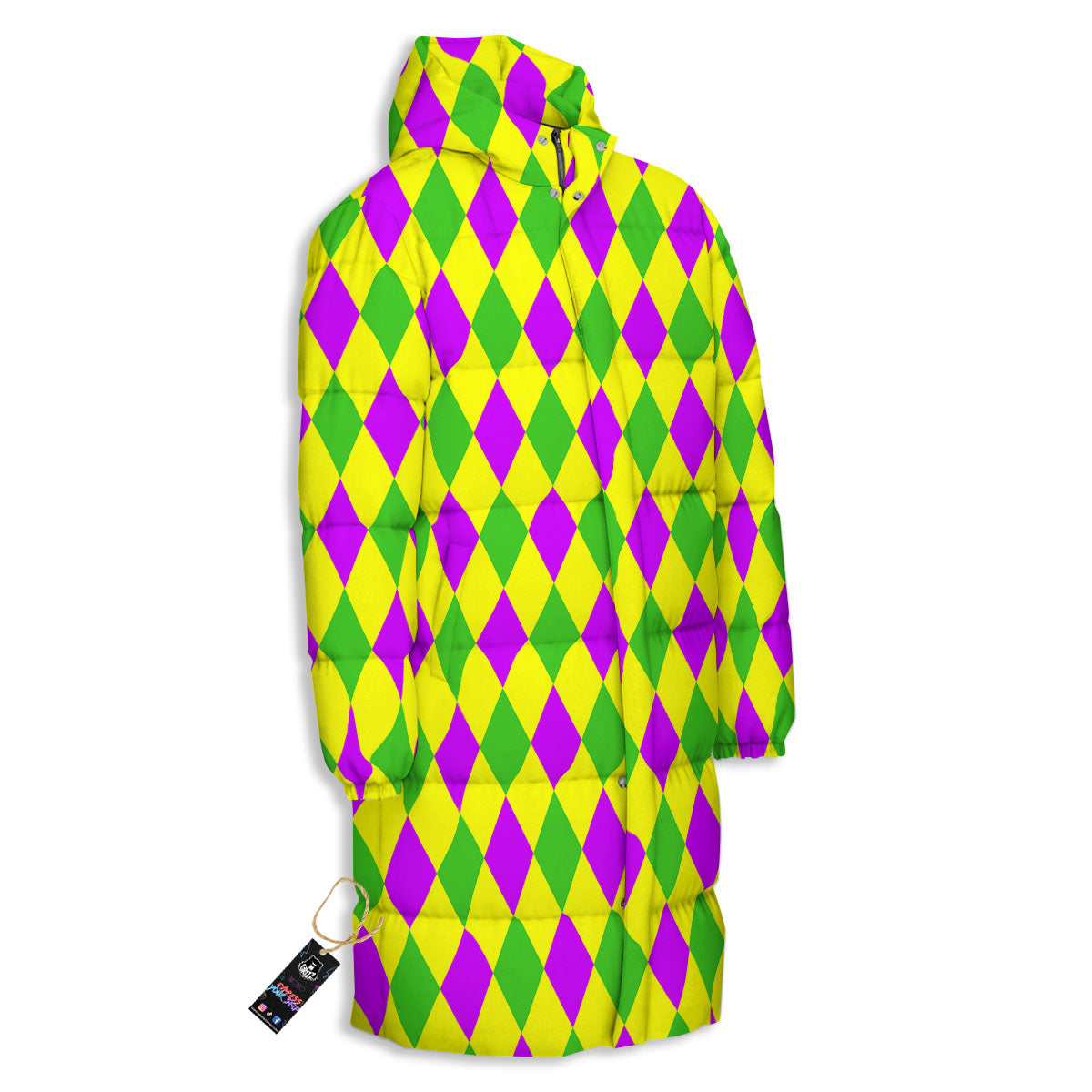 Mardi Harlequin Gras Print Pattern Long Down Jacket-grizzshop