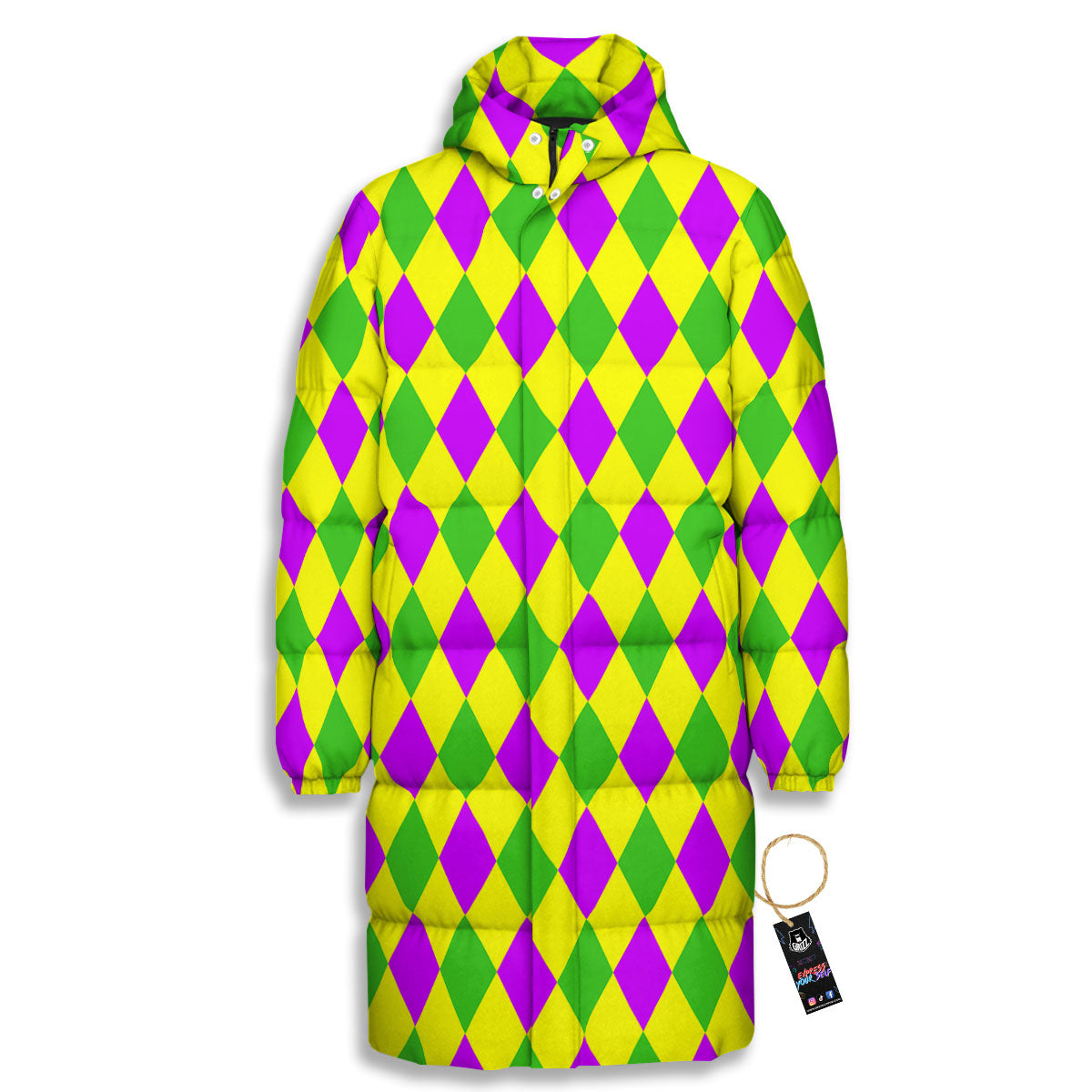 Mardi Harlequin Gras Print Pattern Long Down Jacket-grizzshop