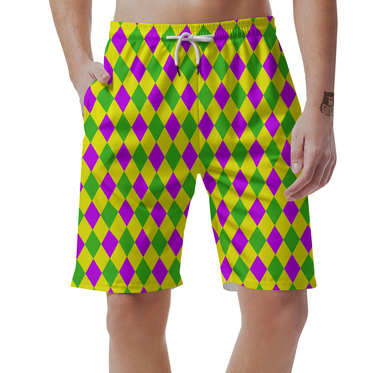 Mardi Harlequin Gras Print Pattern Men's Shorts-grizzshop