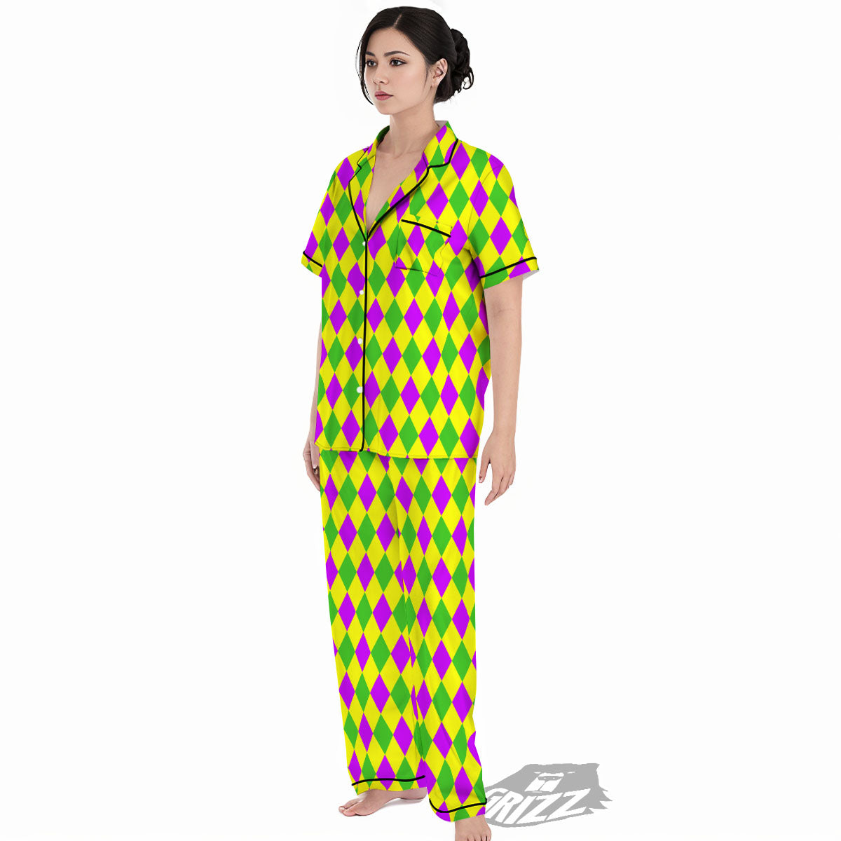 Mardi Harlequin Gras Print Pattern Women's Pajamas Set-grizzshop