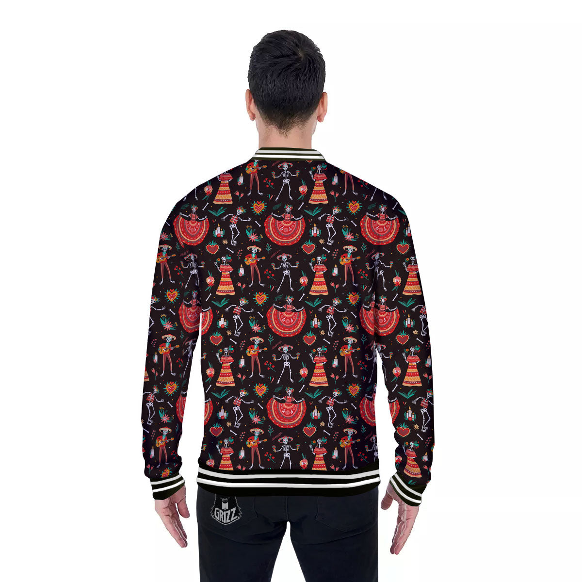 Mariachi Skeletons Day Of The Dead Print Pattern Baseball Jacket-grizzshop