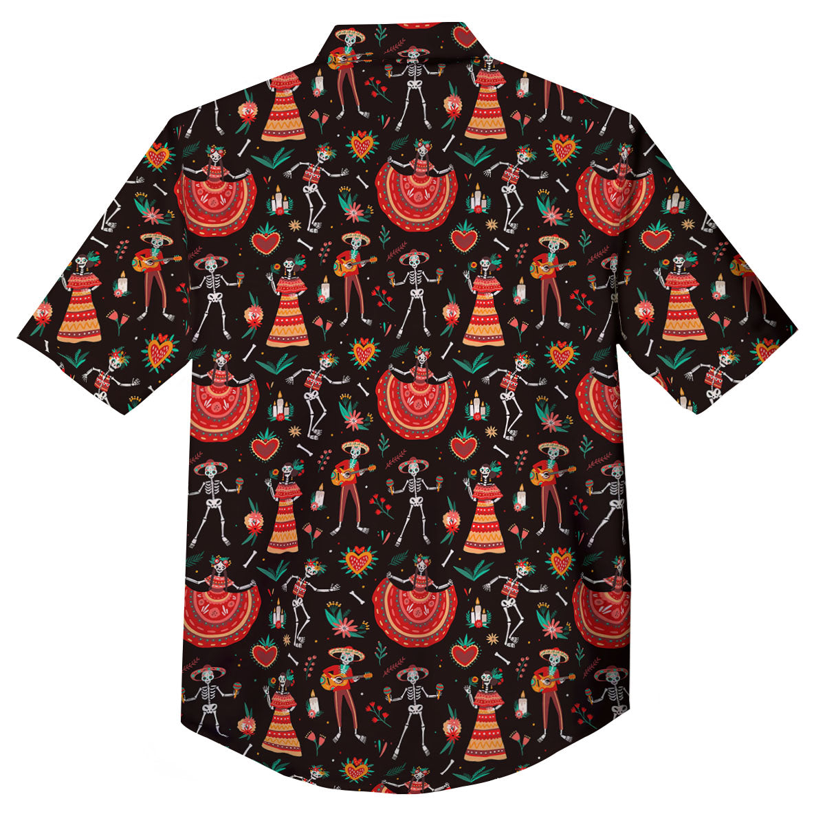 Mariachi Skeletons Day Of The Dead Print Pattern Button Up Shirt-grizzshop