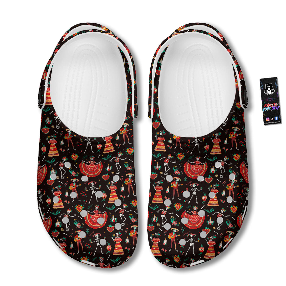 Mariachi Skeletons Day Of The Dead Print Pattern Clog-grizzshop