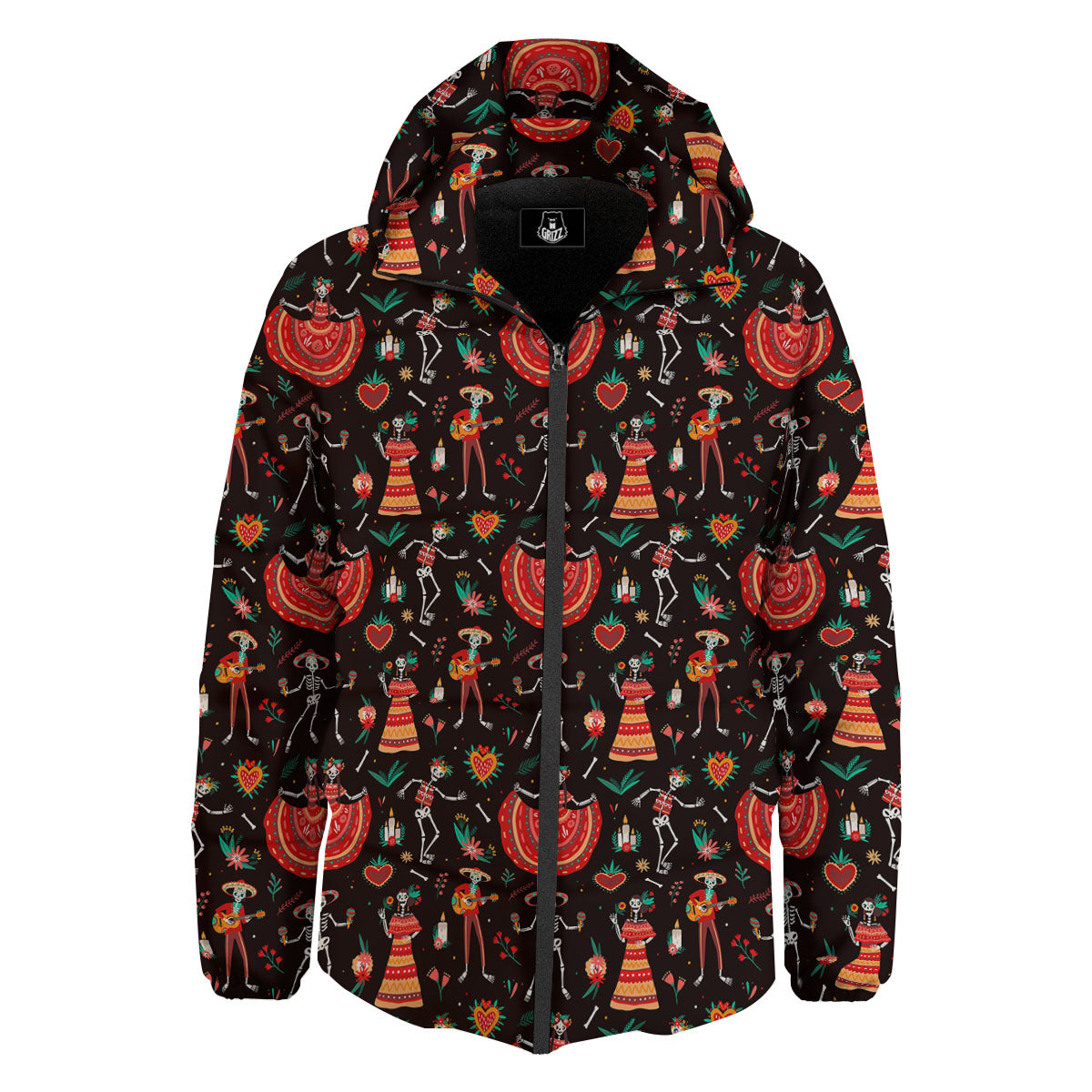 Mariachi Skeletons Day Of The Dead Print Pattern Down Jacket-grizzshop